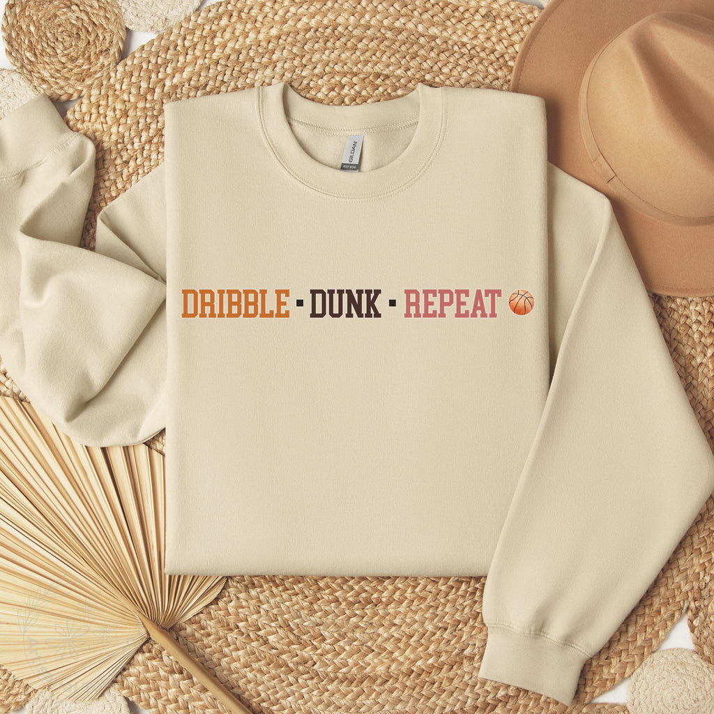 DRIBBLE • DUNK • REPEAT Basketball Sweatshirt • Court Side Collection • Cozy Sports Crewneck • Game Day Gift S–3XL