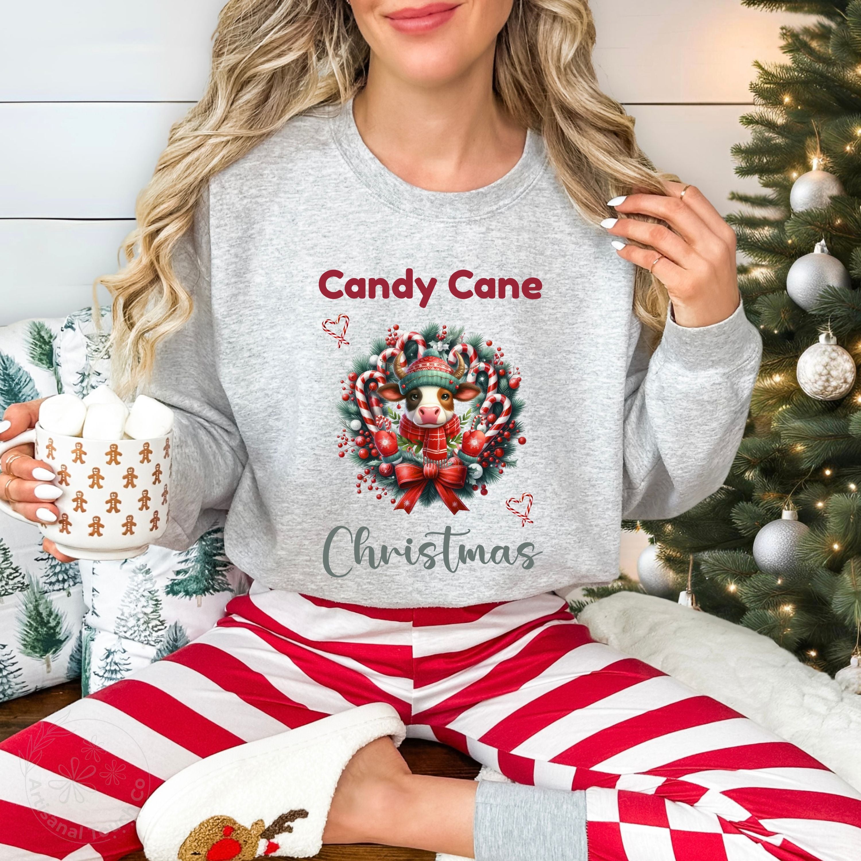 Candy Cane Christmas Sweatshirt – Cozy Holiday Crewneck