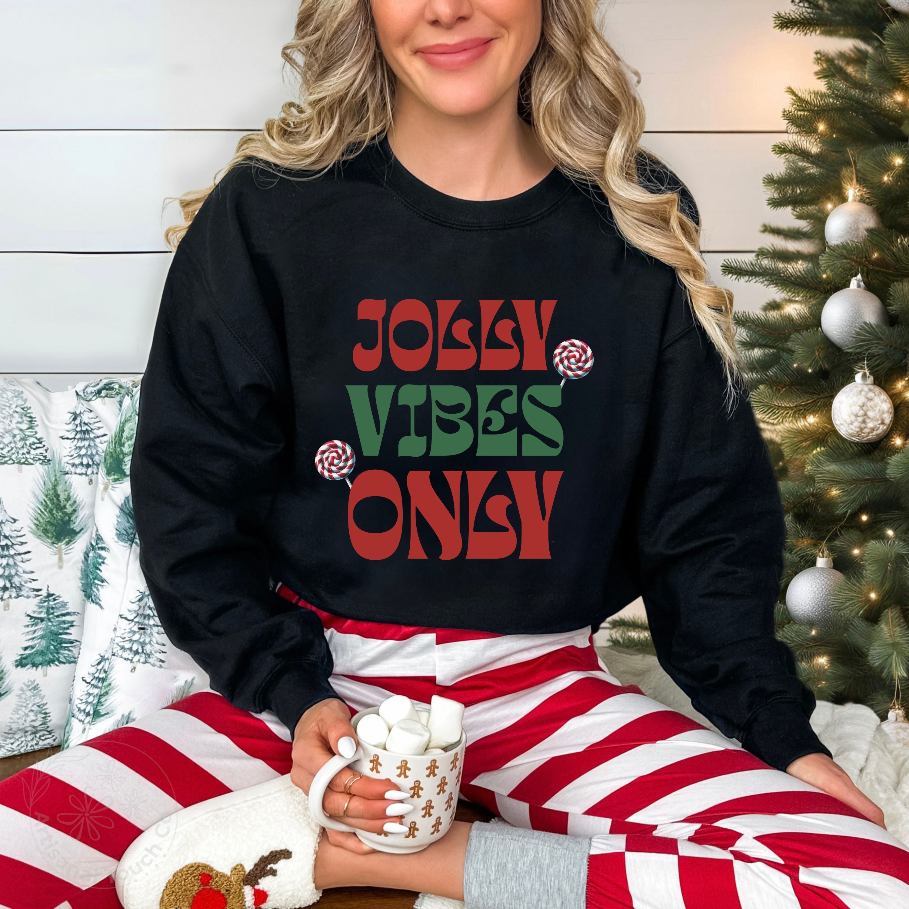 Jolly Vibes Only Christmas Sweatshirt – Winter Holiday Crewneck