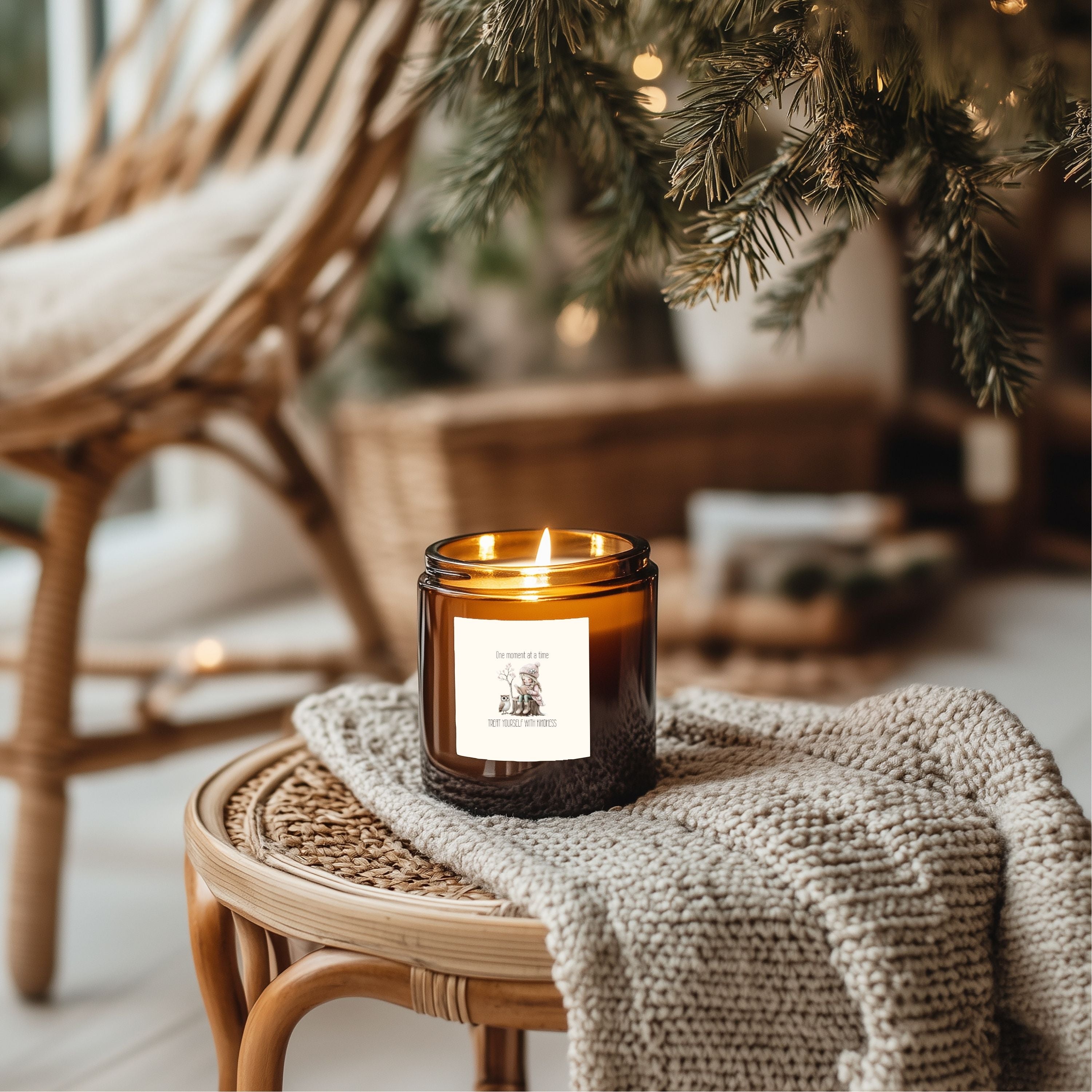 Treat Yourself With Kindness Candle | Amber Glass Soy Candle | Cozy Self-Care Gift for Women