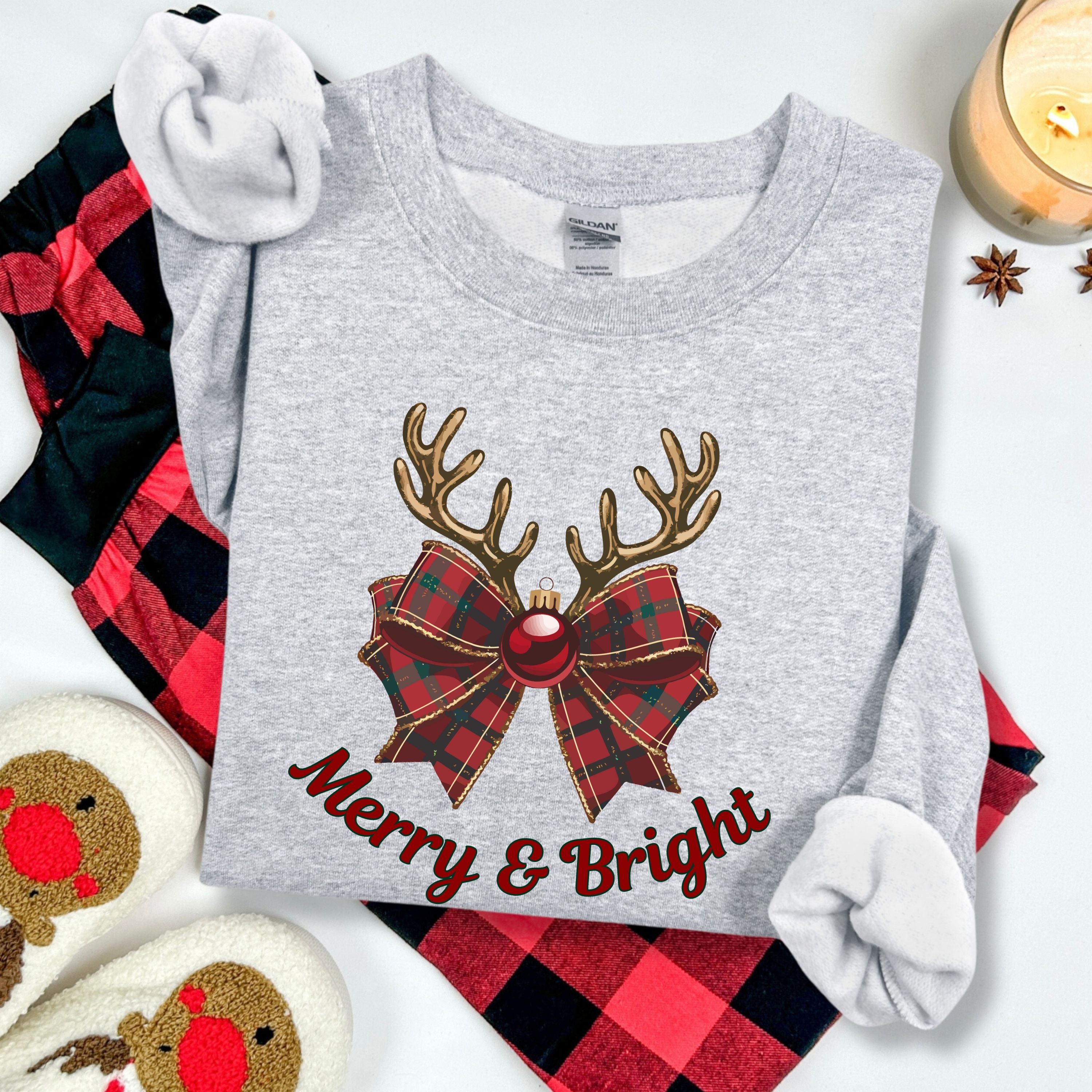 Merry & Bright Sweatshirt in Sport Grey — Cozy Holiday Gift Idea