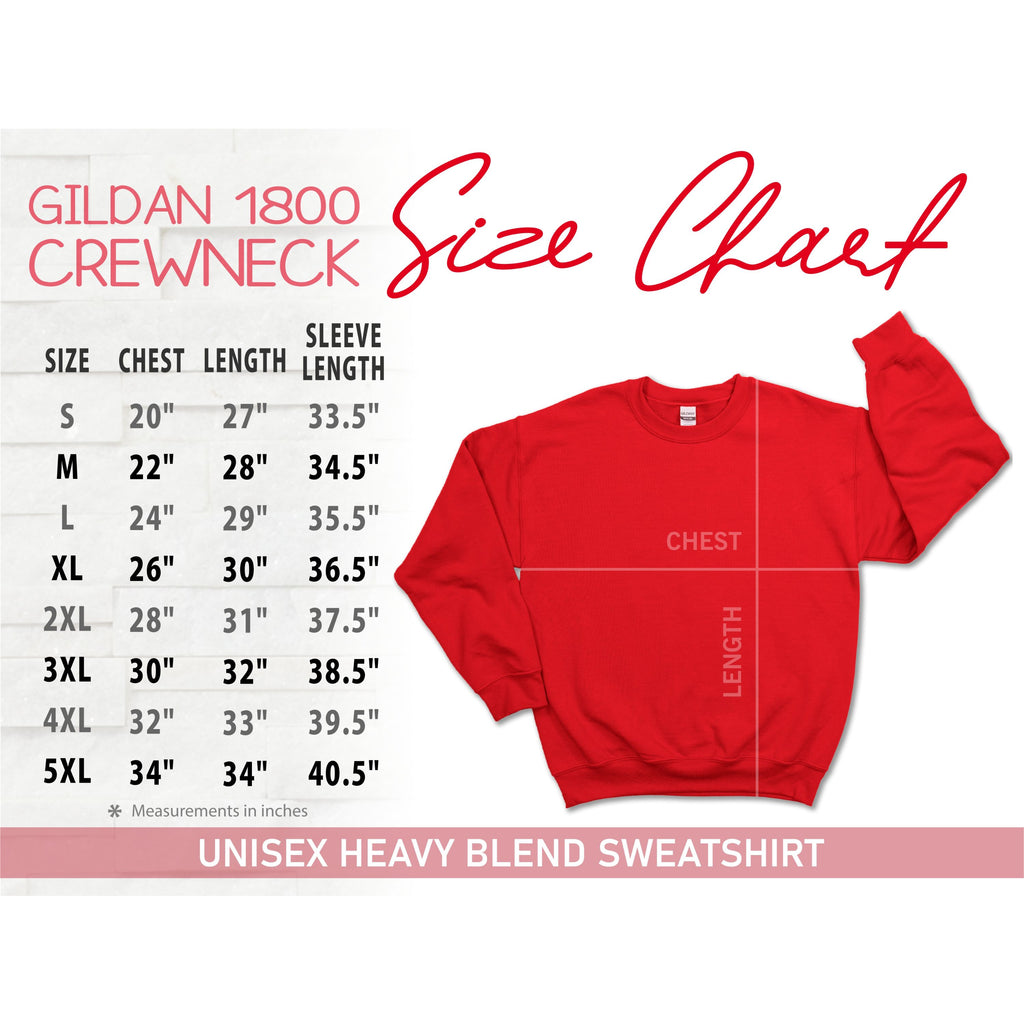 Gildan 18000 Unisex Heavy Blend Sweatshirt Size Chart
