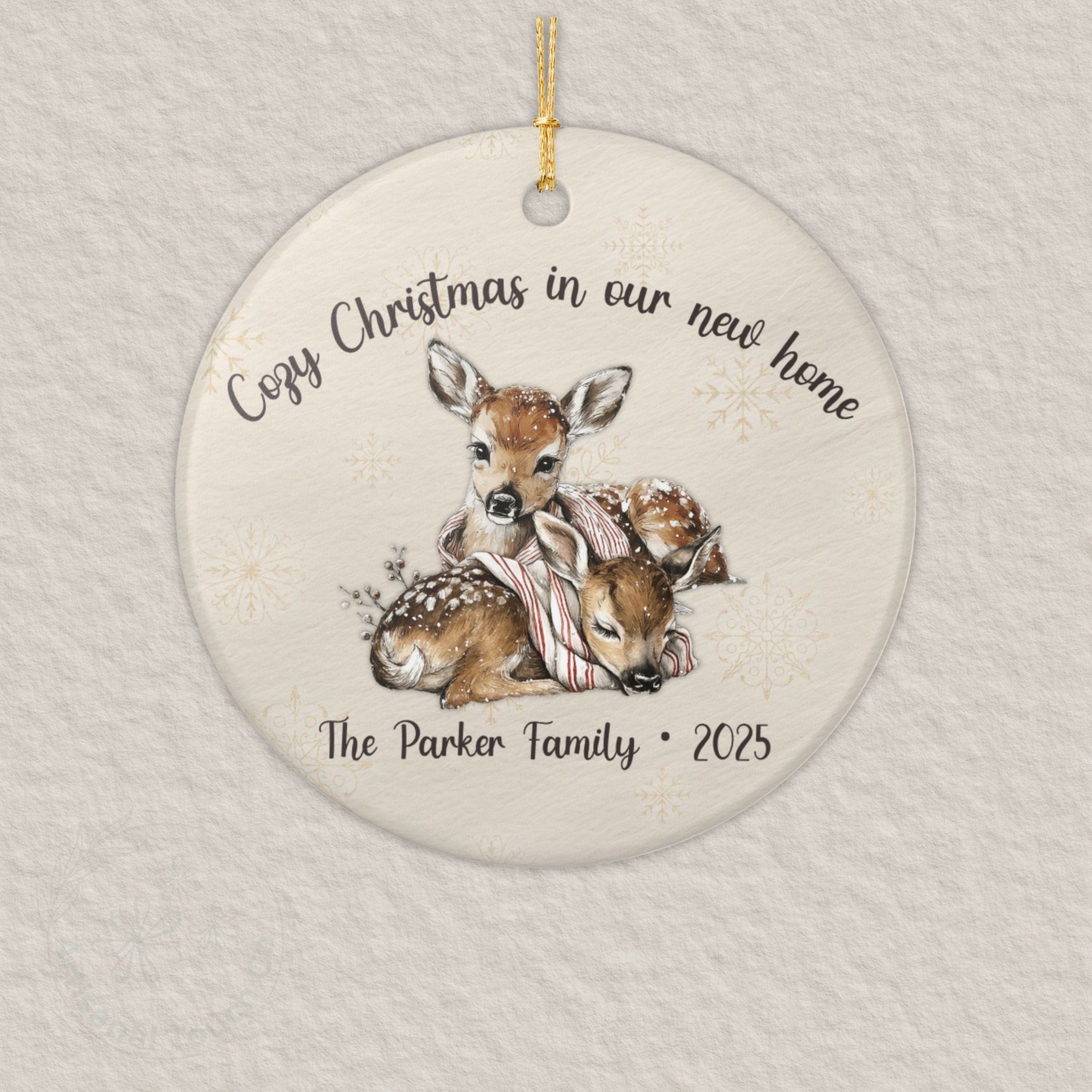 Personalized New Home Christmas Ornament • Cozy Housewarming Keepsake • Custom Family Name + Year