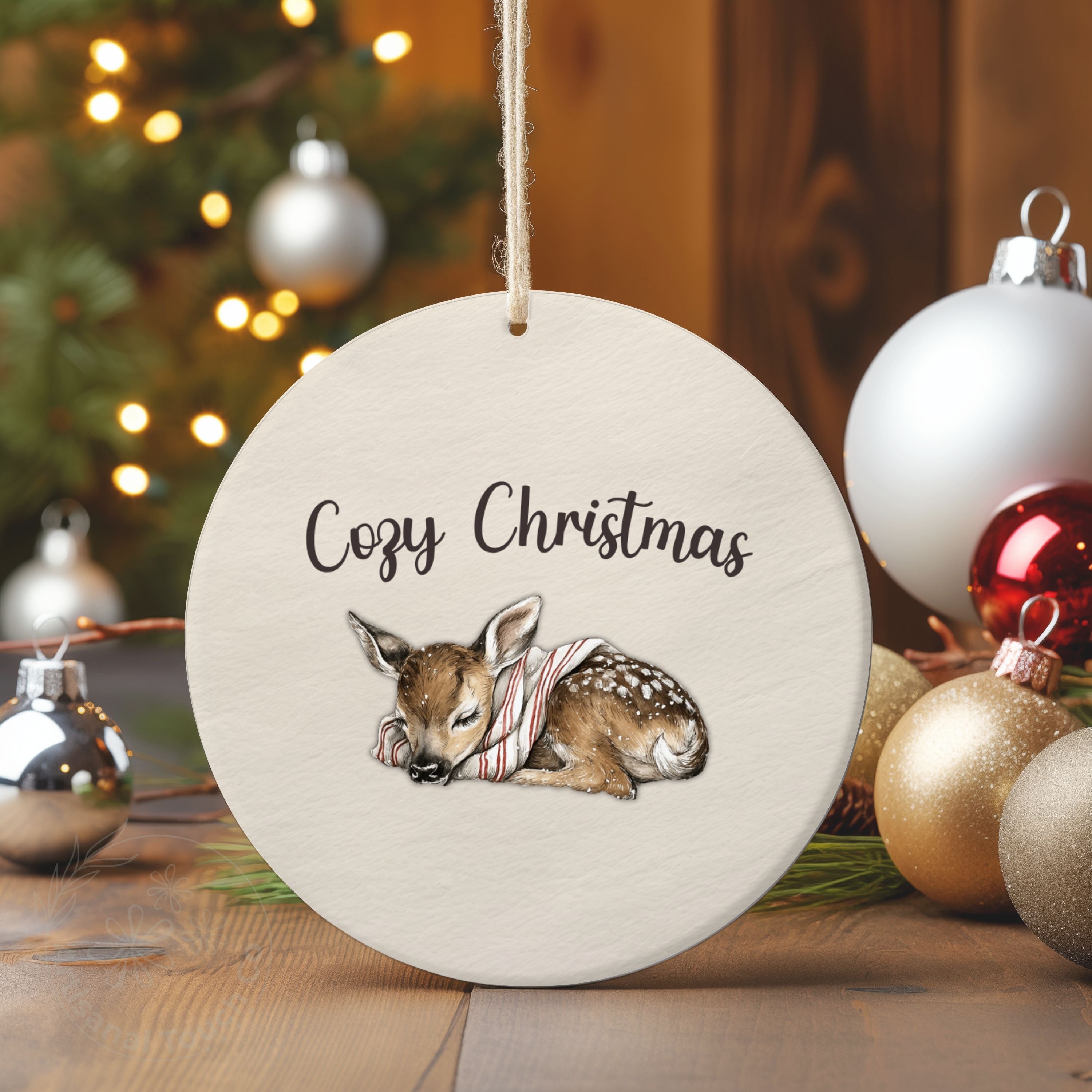 Cozy Christmas Ornament • Woodland Deer Winter Keepsake • Neutral Holiday Tree Decor