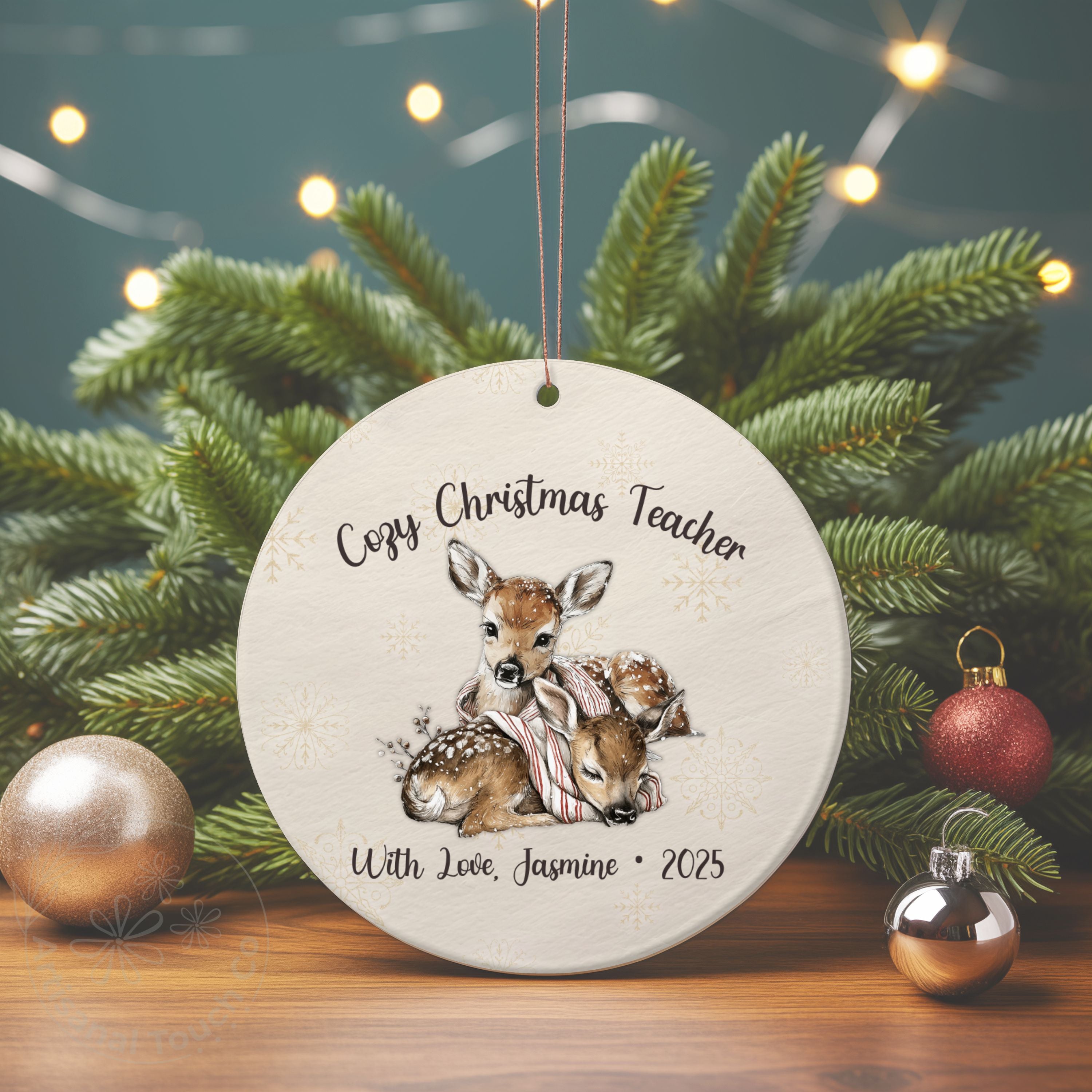 Cozy Christmas Teacher Ornament • Personalized Classroom Gift