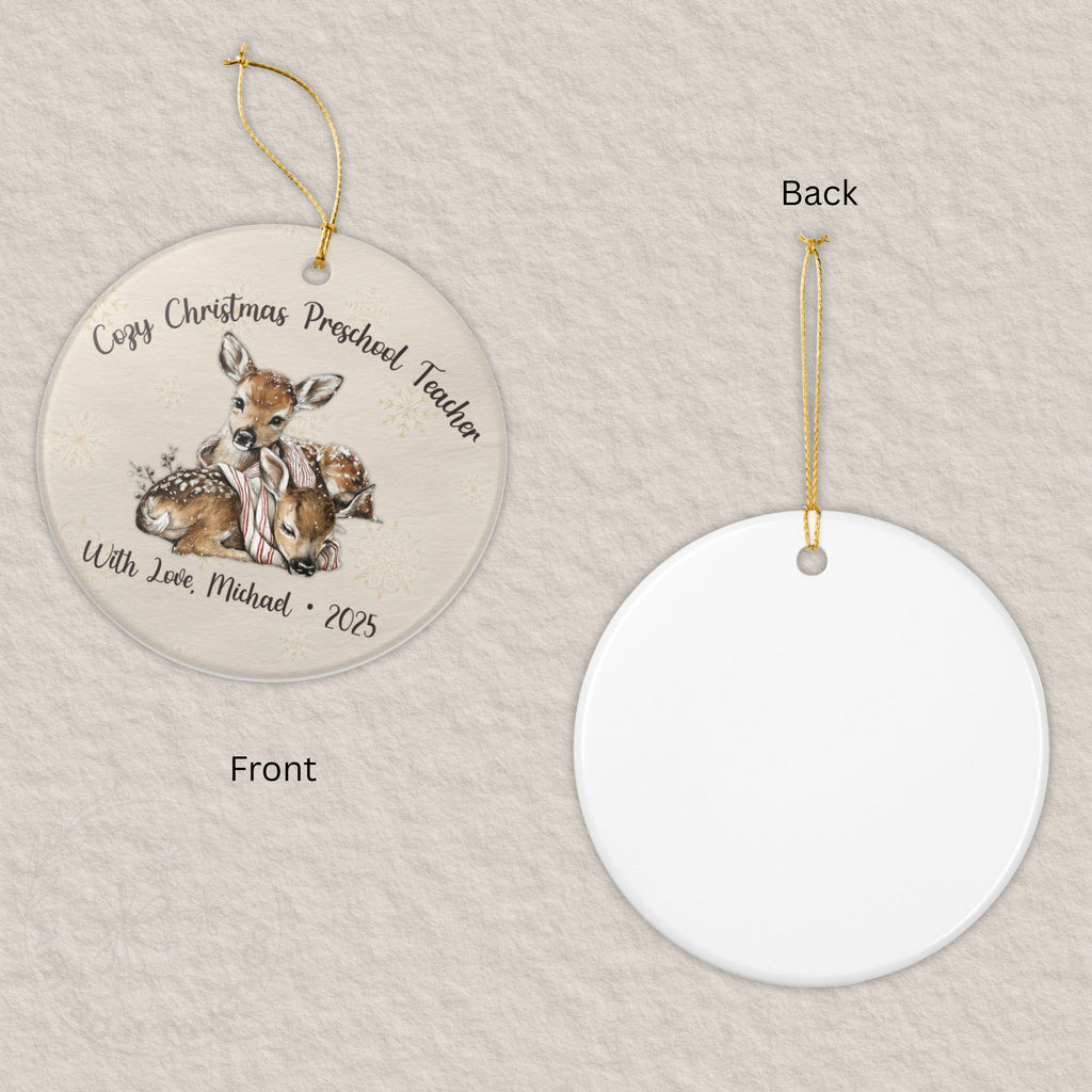 Cozy Christmas Preschool Teacher Ornament • Personalized Gift