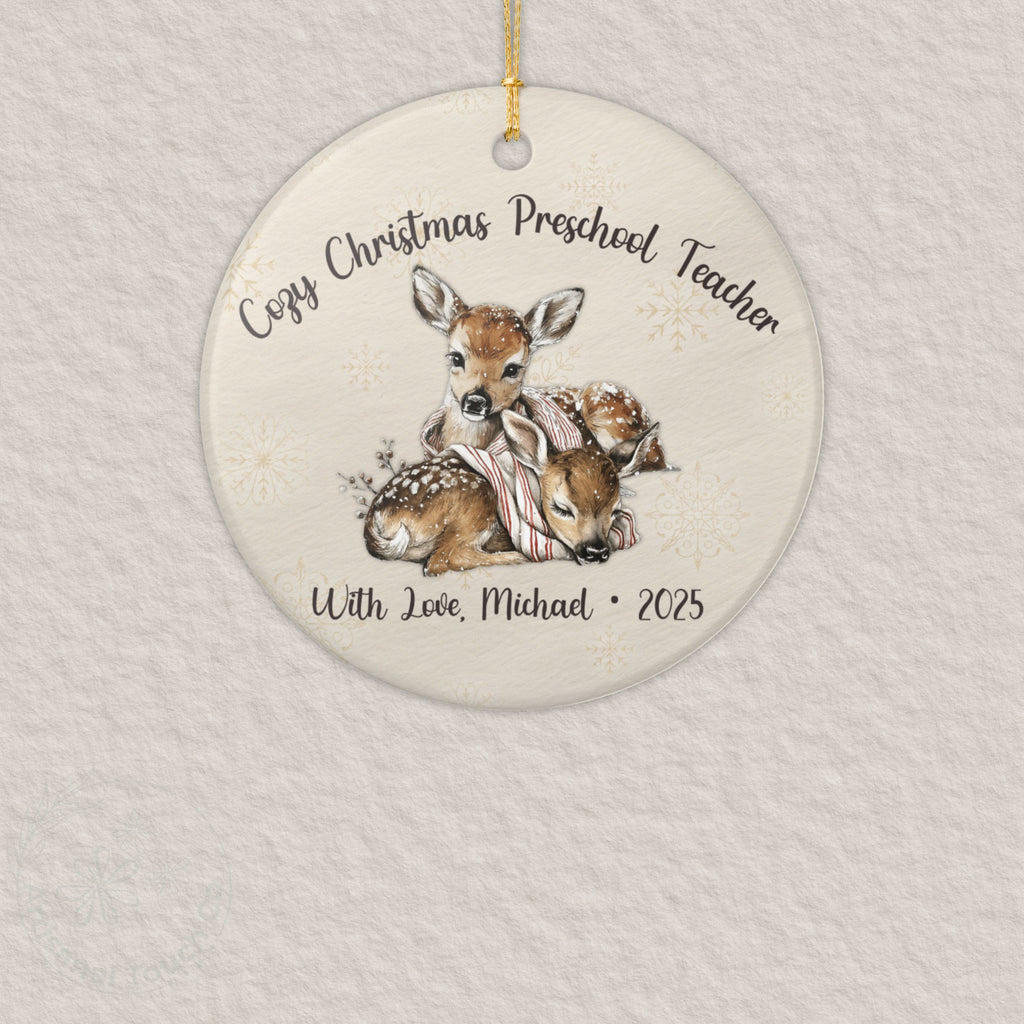 Cozy Christmas Preschool Teacher Ornament • Personalized Gift