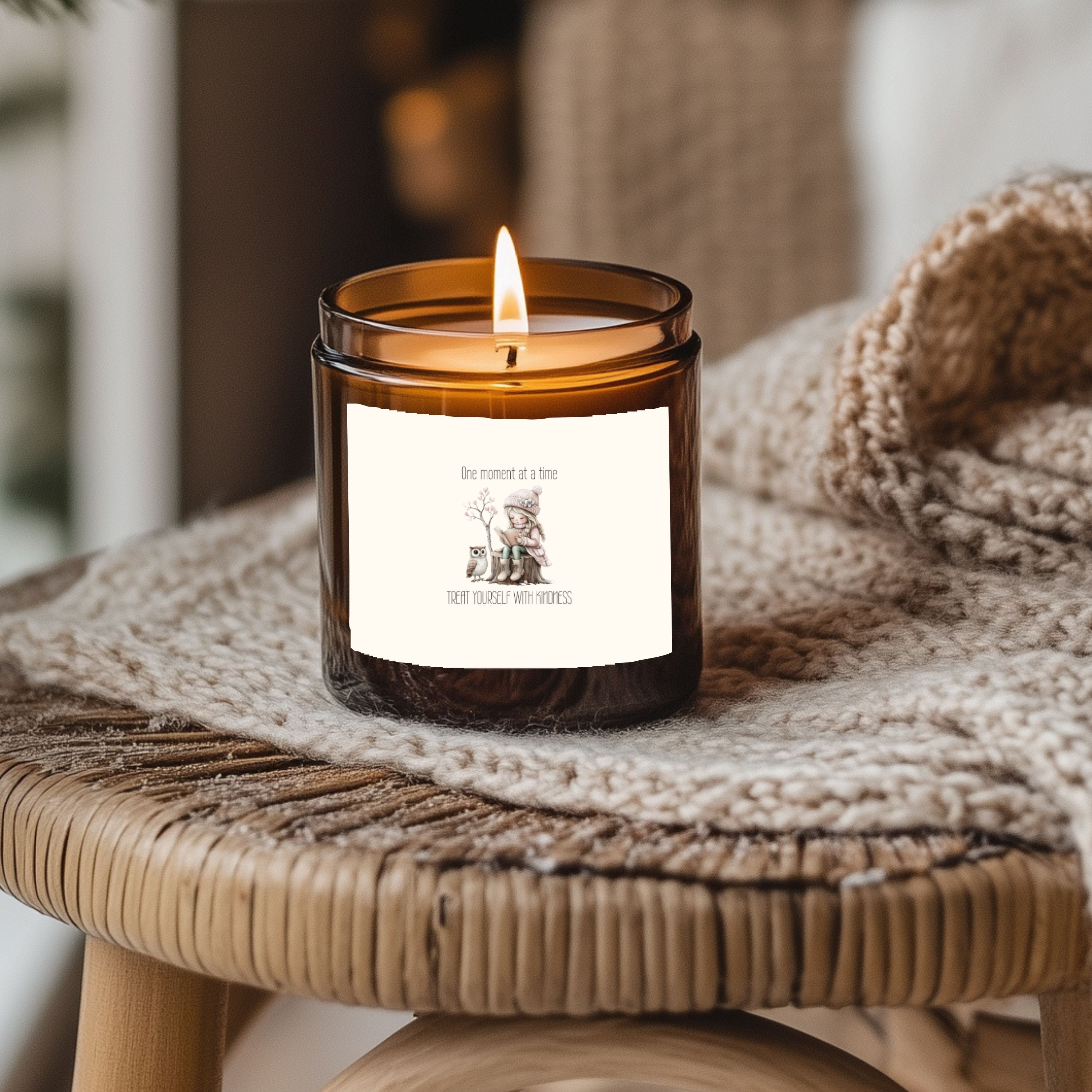 Treat Yourself With Kindness Candle | Amber Glass Soy Candle | Cozy Self-Care Gift for Women