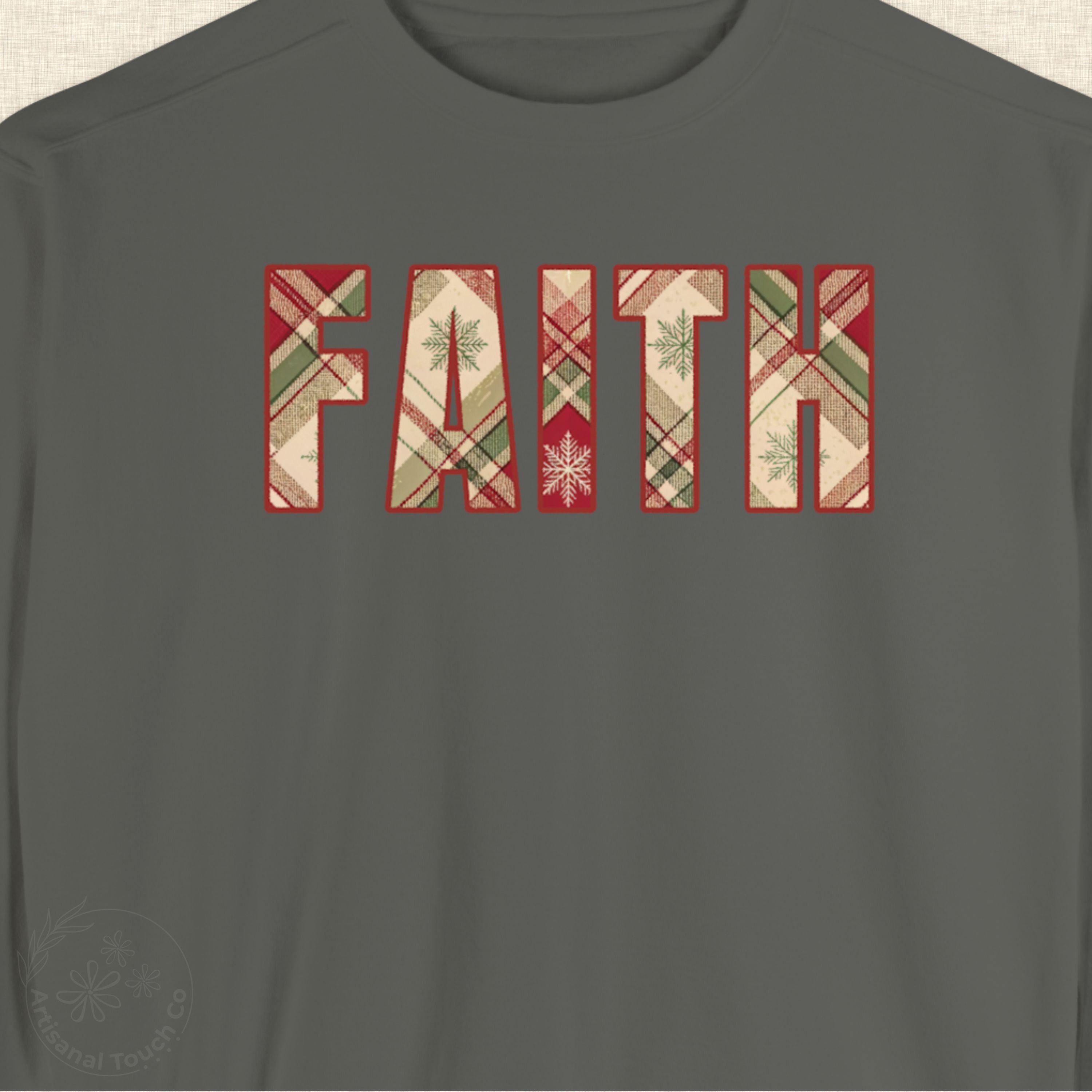 FAITH Christmas Sweatshirt – Plaid Lettering Holiday Crewneck