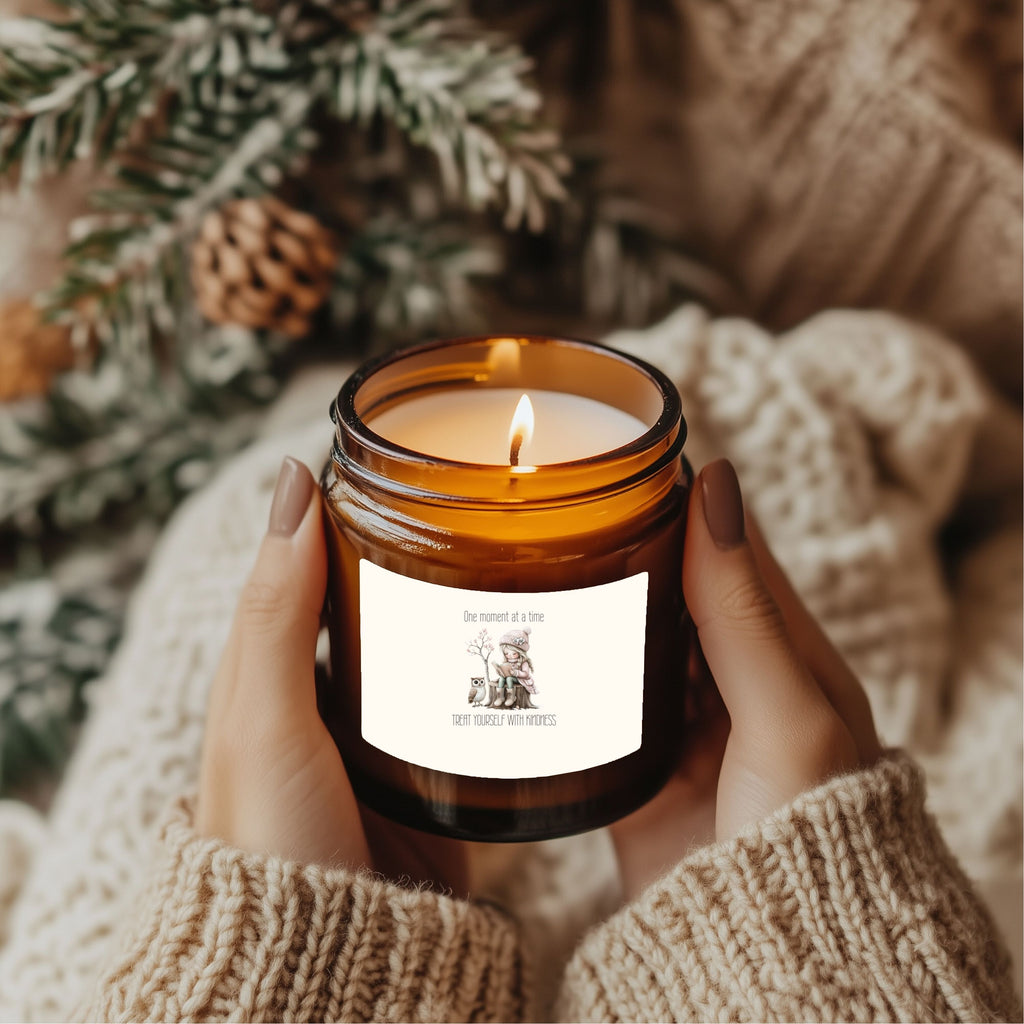 Treat Yourself With Kindness Candle | Amber Glass Soy Candle | Cozy Self-Care Gift for Women