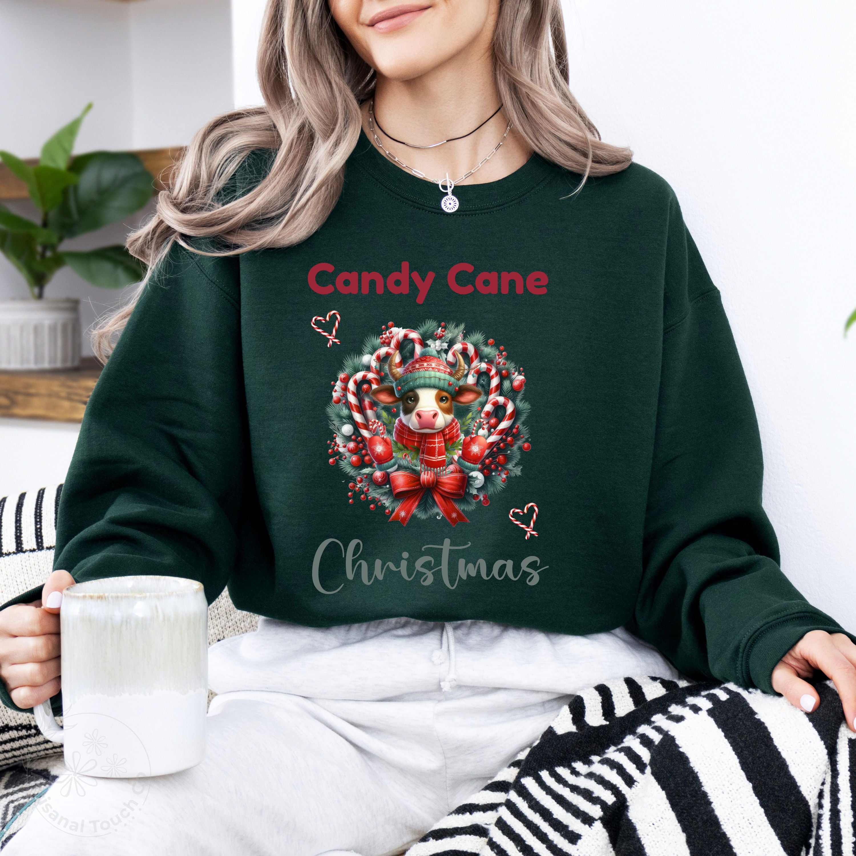 Candy Cane Christmas Sweatshirt – Cozy Holiday Crewneck