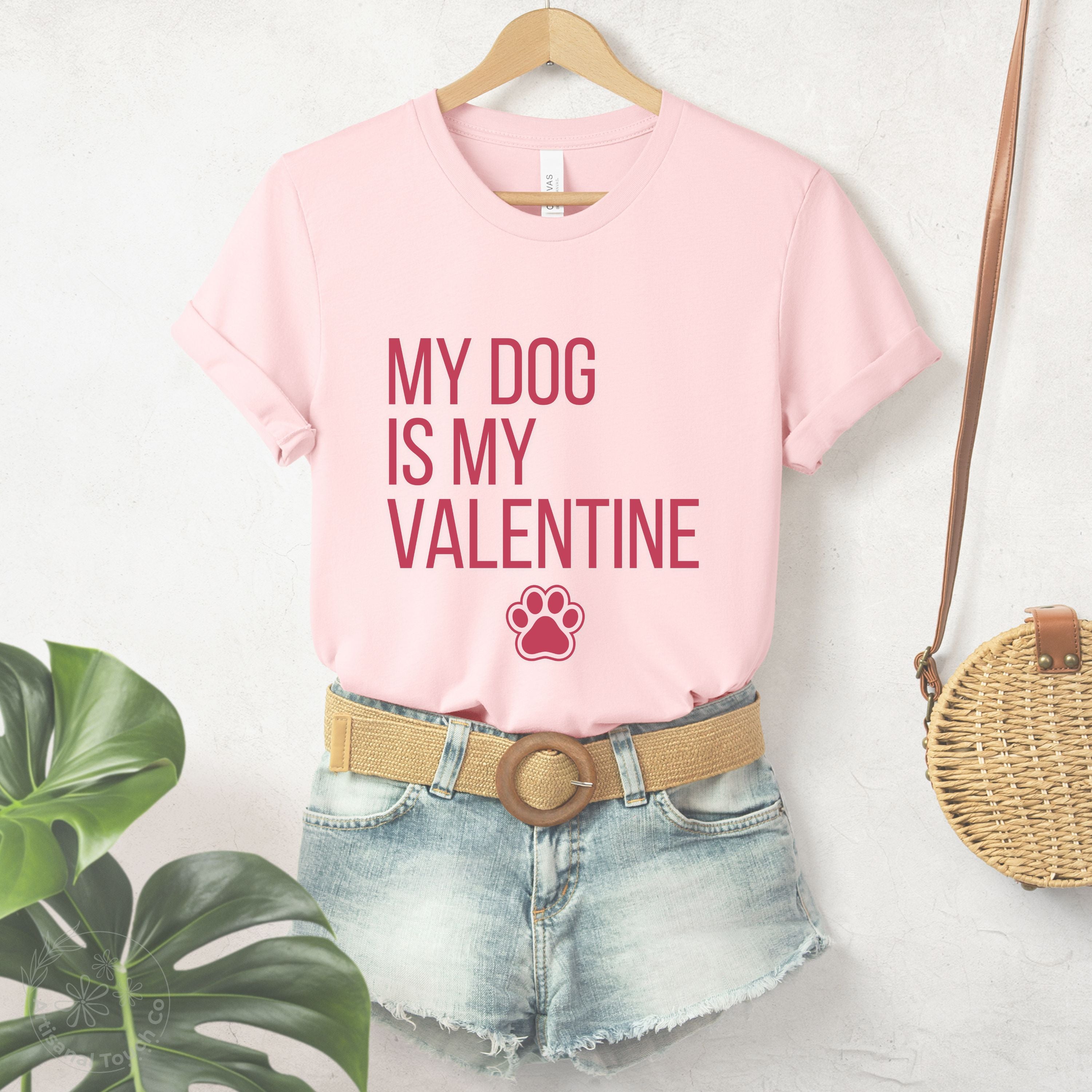 Dog mom Valentine tee pink hanging mockup