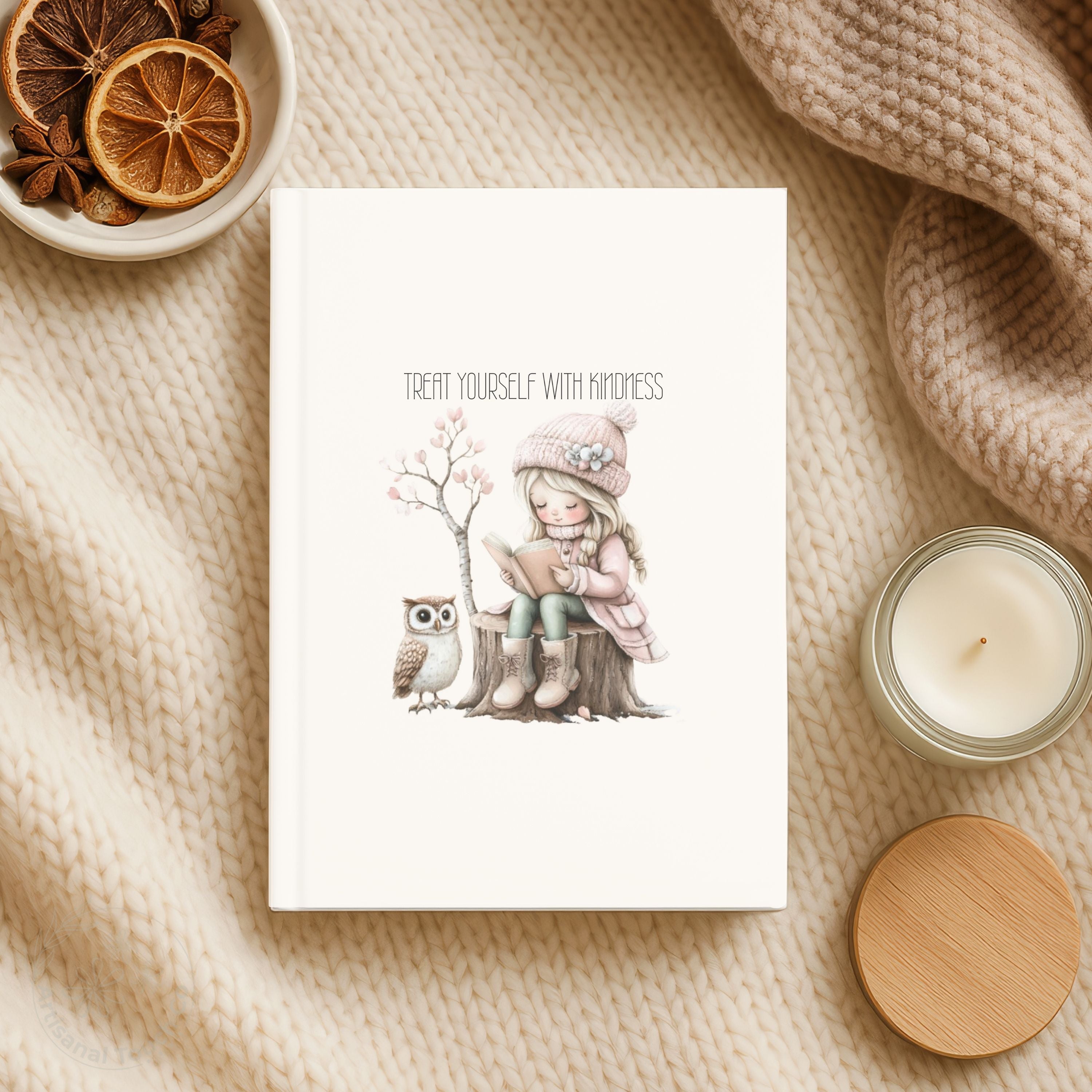 Treat Yourself With Kindness Hardcover Journal | Self-Care Writing Notebook | Mindfulness Gift for Women
