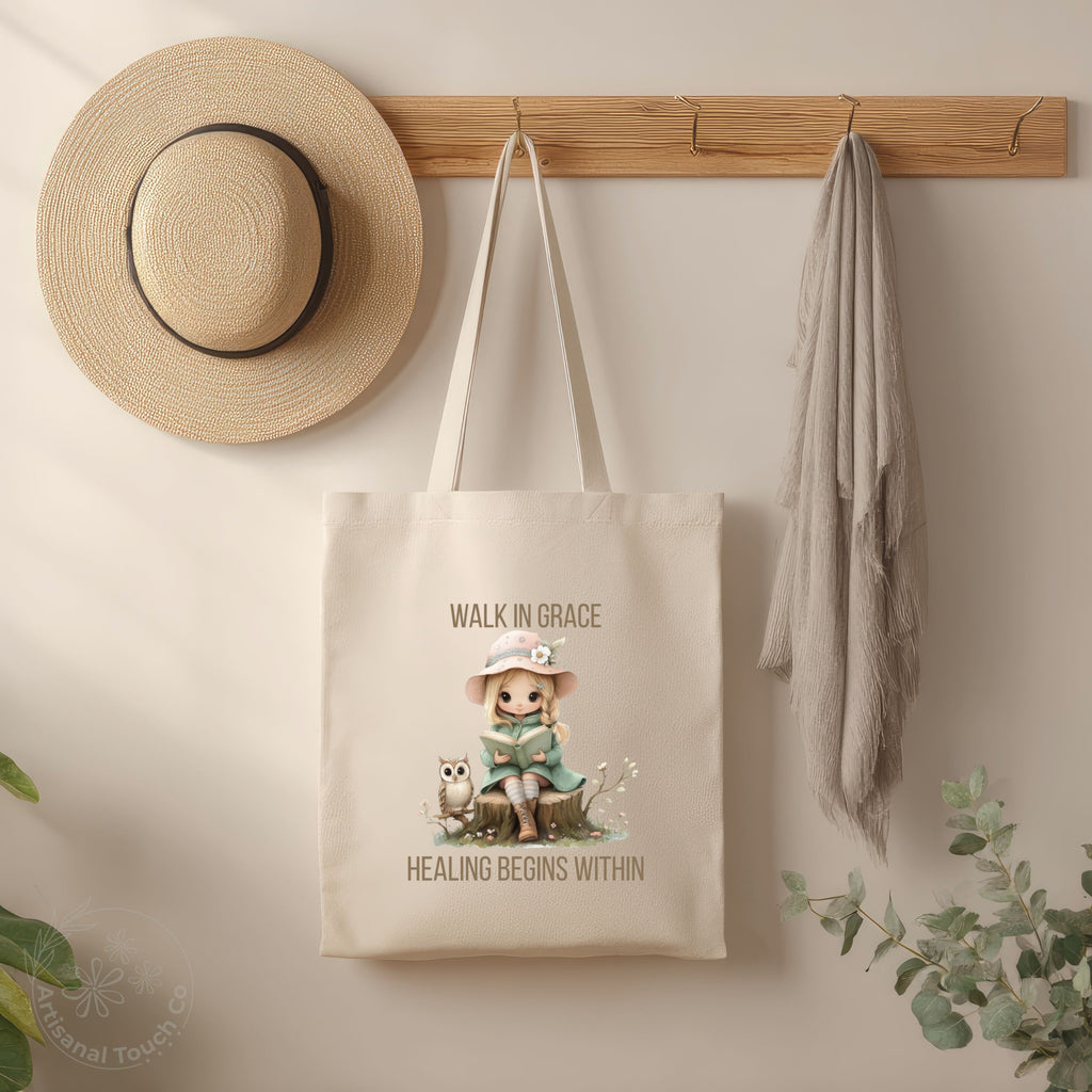 Walk in Grace — Canvas Tote Bag | Healing Begins Within | Self-Care Collection