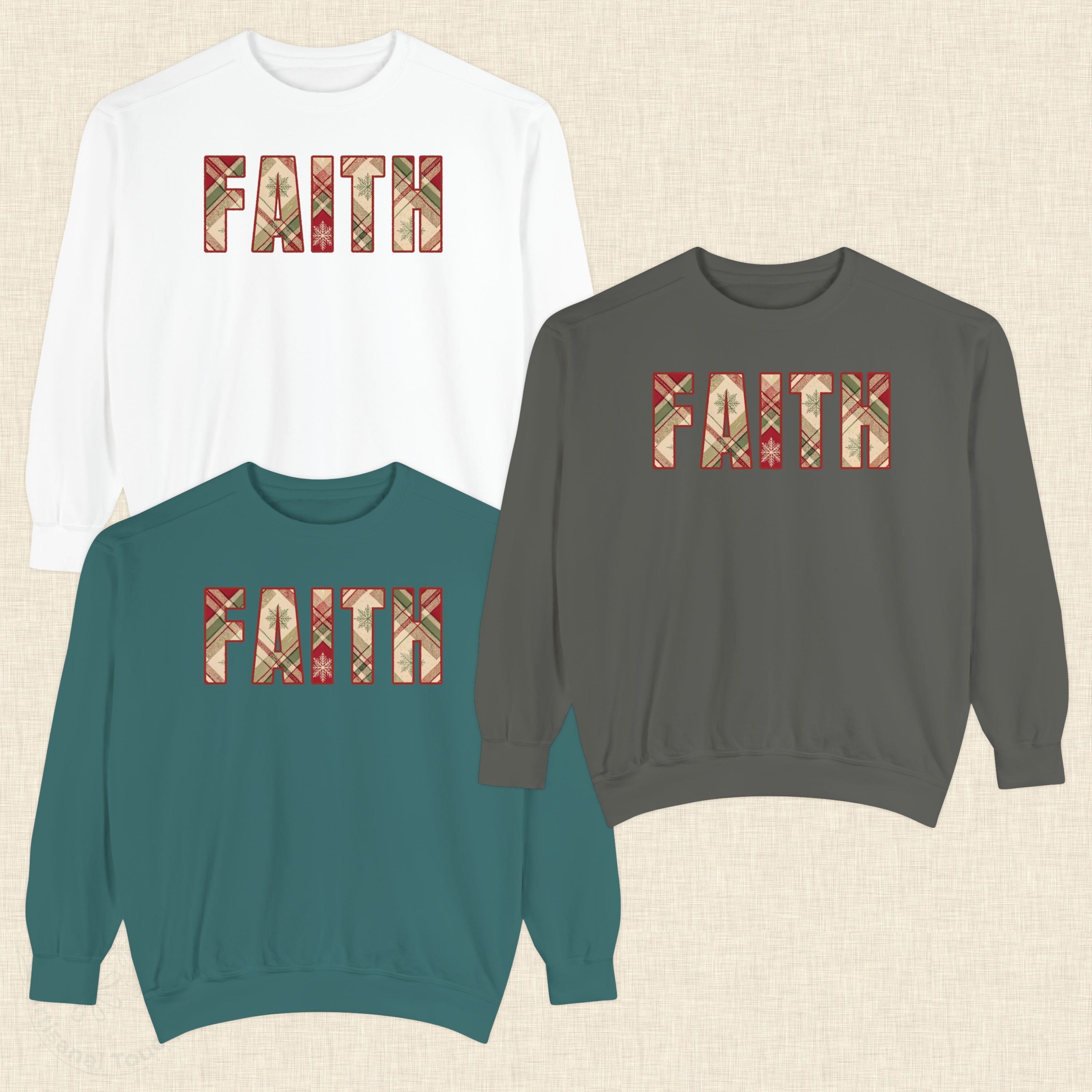 FAITH Christmas Sweatshirt – Plaid Lettering Holiday Crewneck