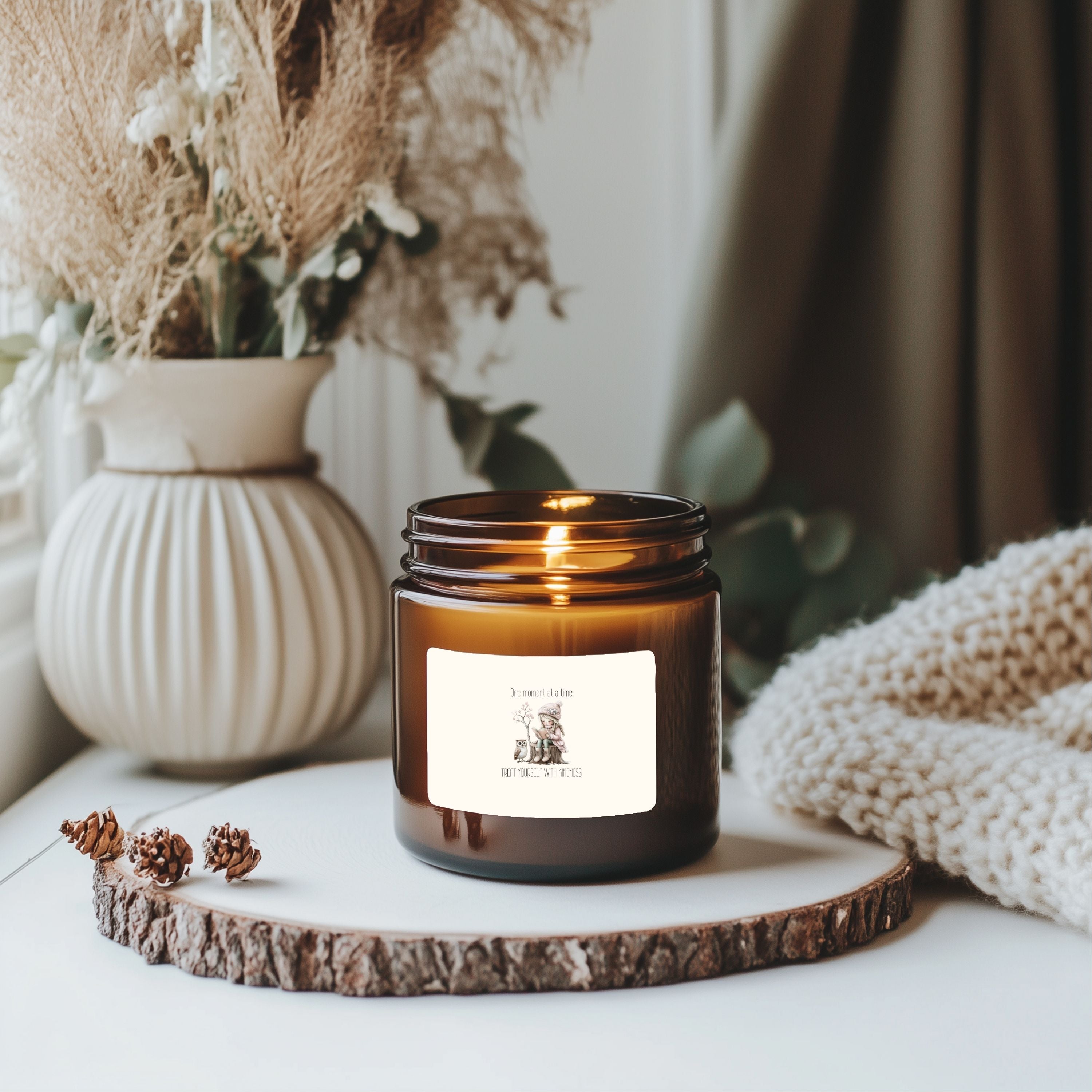 Treat Yourself With Kindness Candle | Amber Glass Soy Candle | Cozy Self-Care Gift for Women