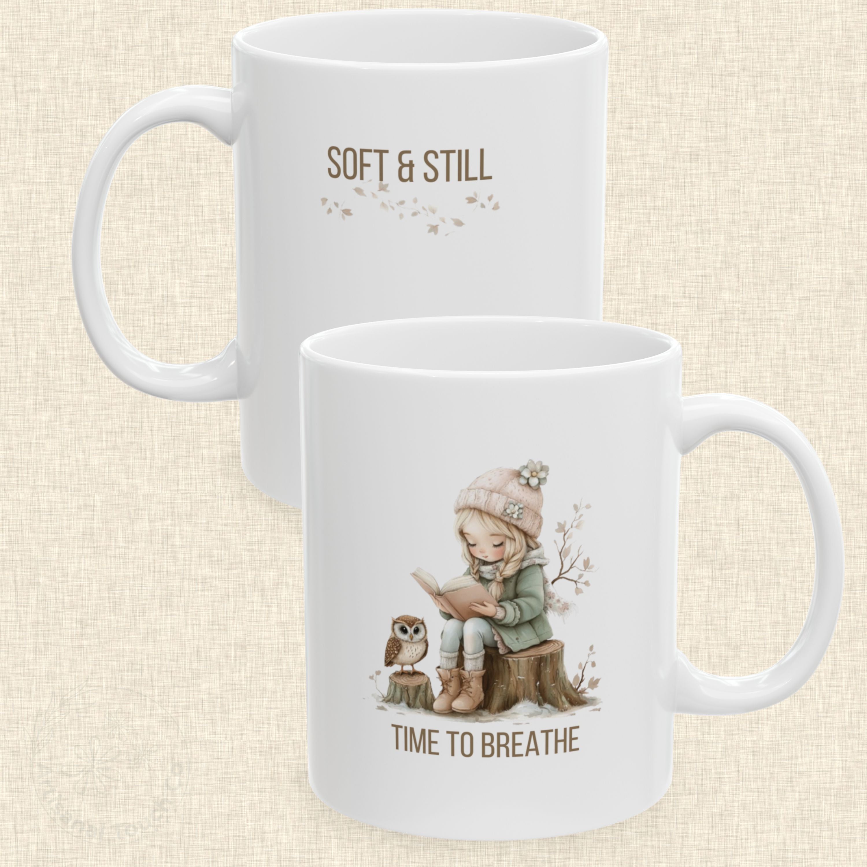 Time to Breathe Mug • Soft & Still • Cozy Neutral Aesthetic Ceramic Coffee Cup • Self Care Gift for Women • Mindfulness Mug • Relaxing Tea Cup