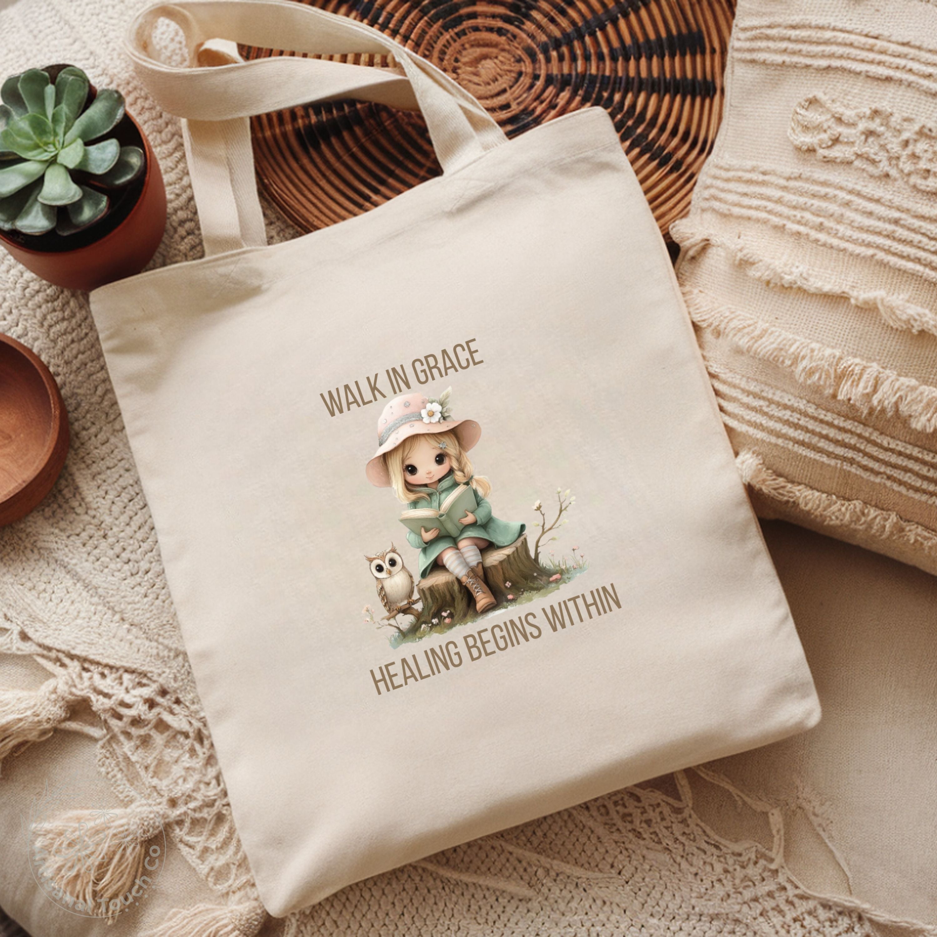 Walk in Grace — Canvas Tote Bag | Healing Begins Within | Self-Care Collection