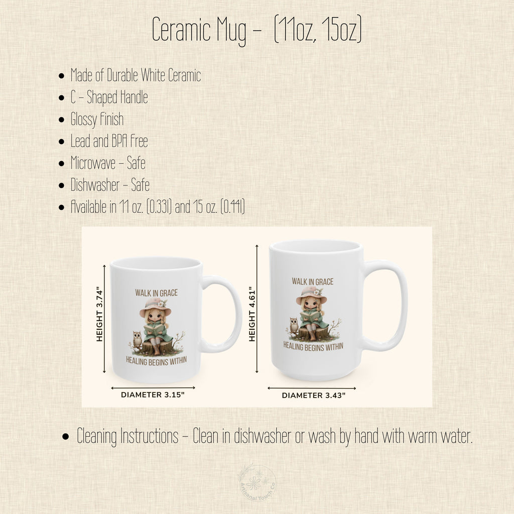 Walk in Grace Ceramic Mug – Healing Begins Within | Encouragement Gift for Her | 11oz & 15oz