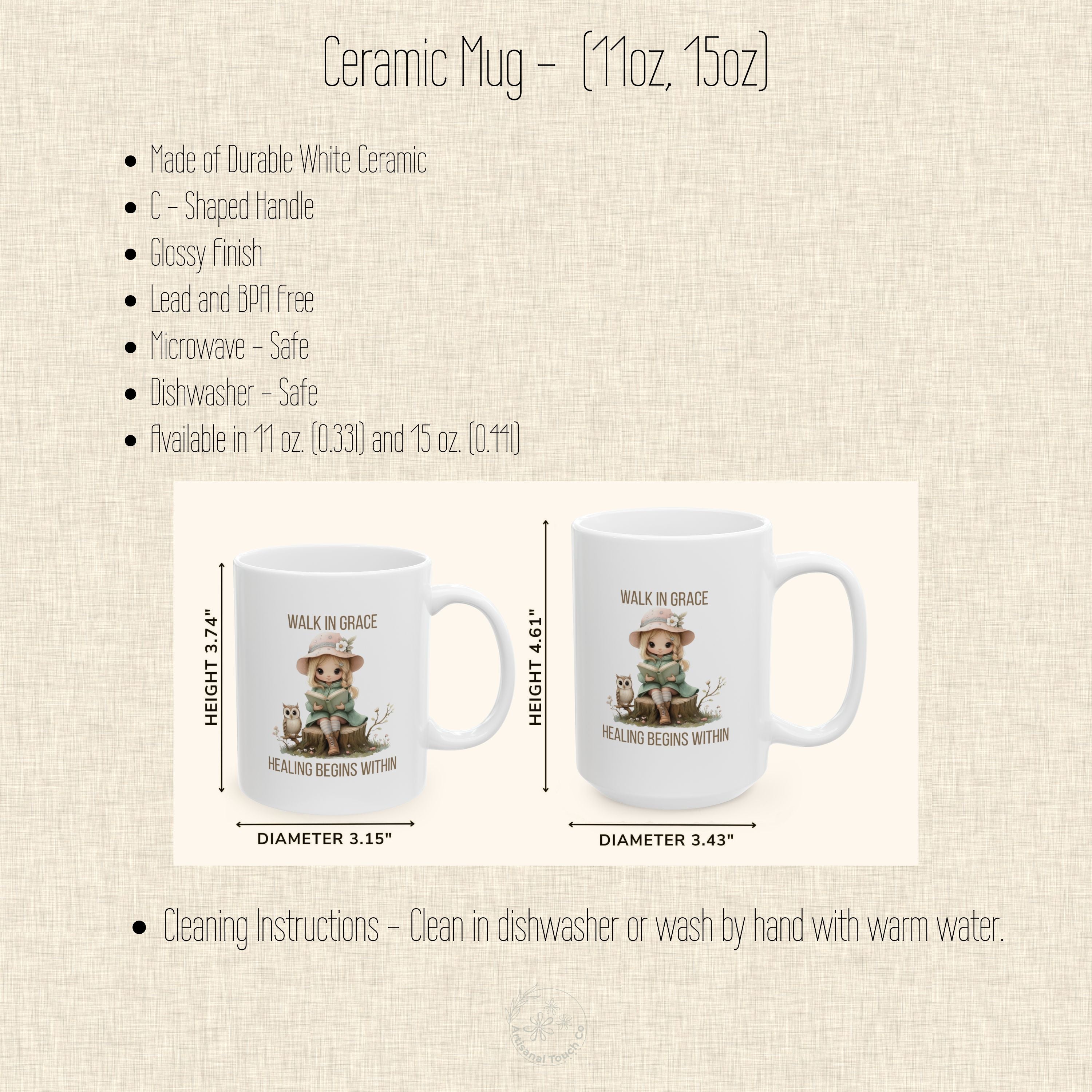 Walk in Grace Ceramic Mug – Healing Begins Within | Encouragement Gift for Her | 11oz & 15oz