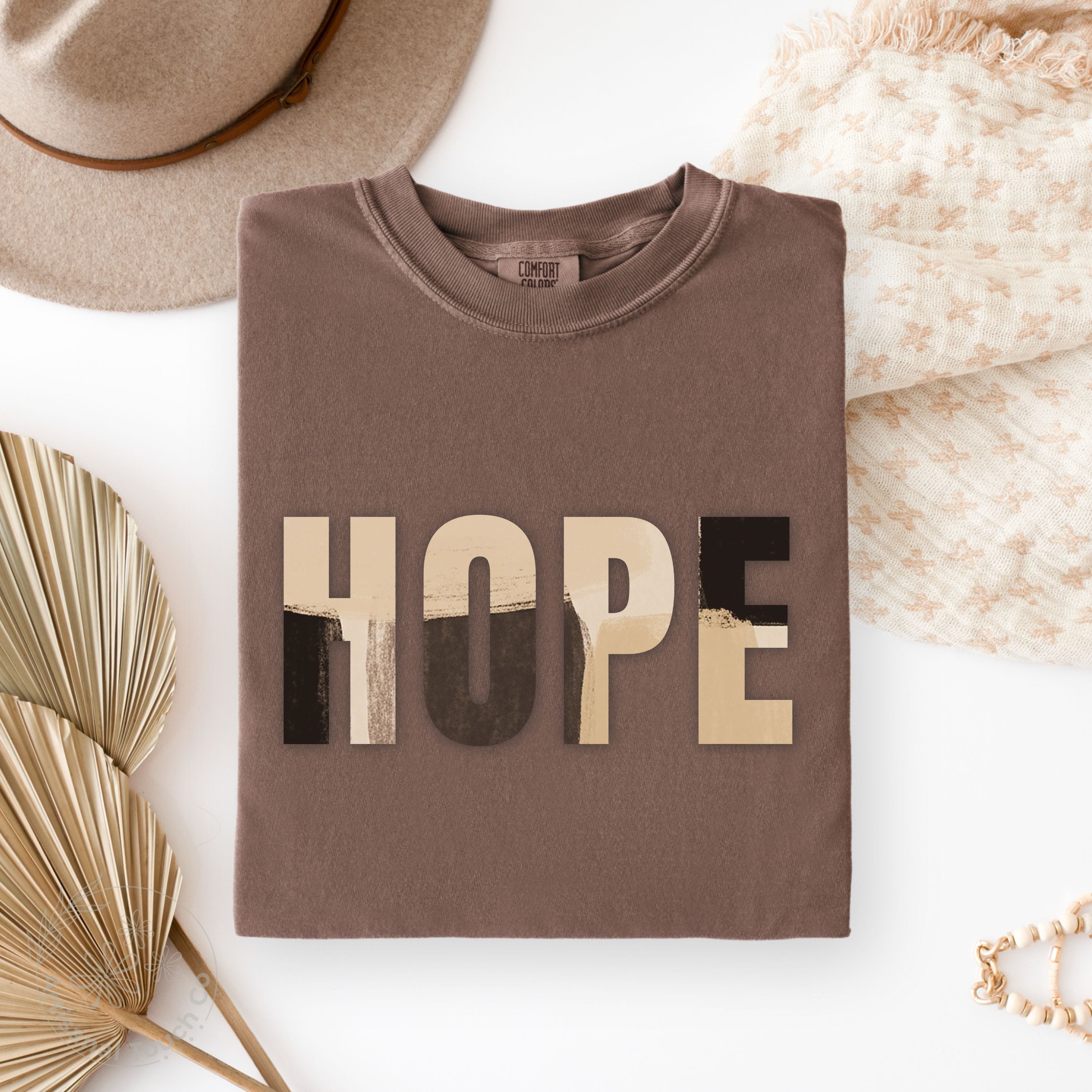 Hope tee flatlay in espresso – encouragement shirt
