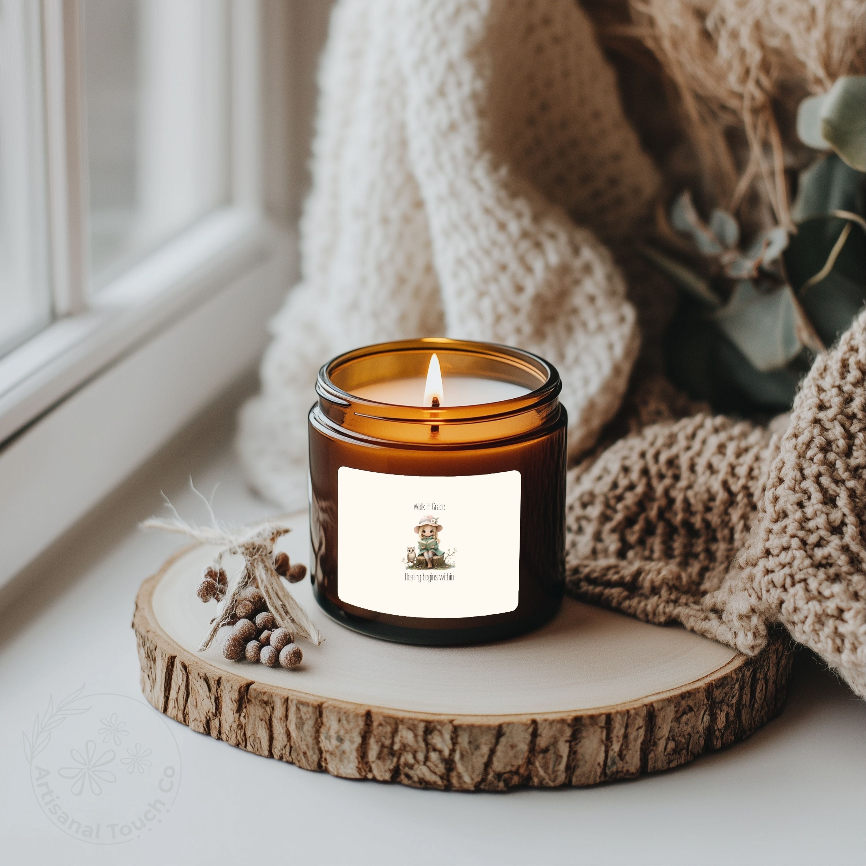 Walk in Grace Candle – Healing Begins Within | 9oz Amber Soy Candle | Self-Care Gift for Her