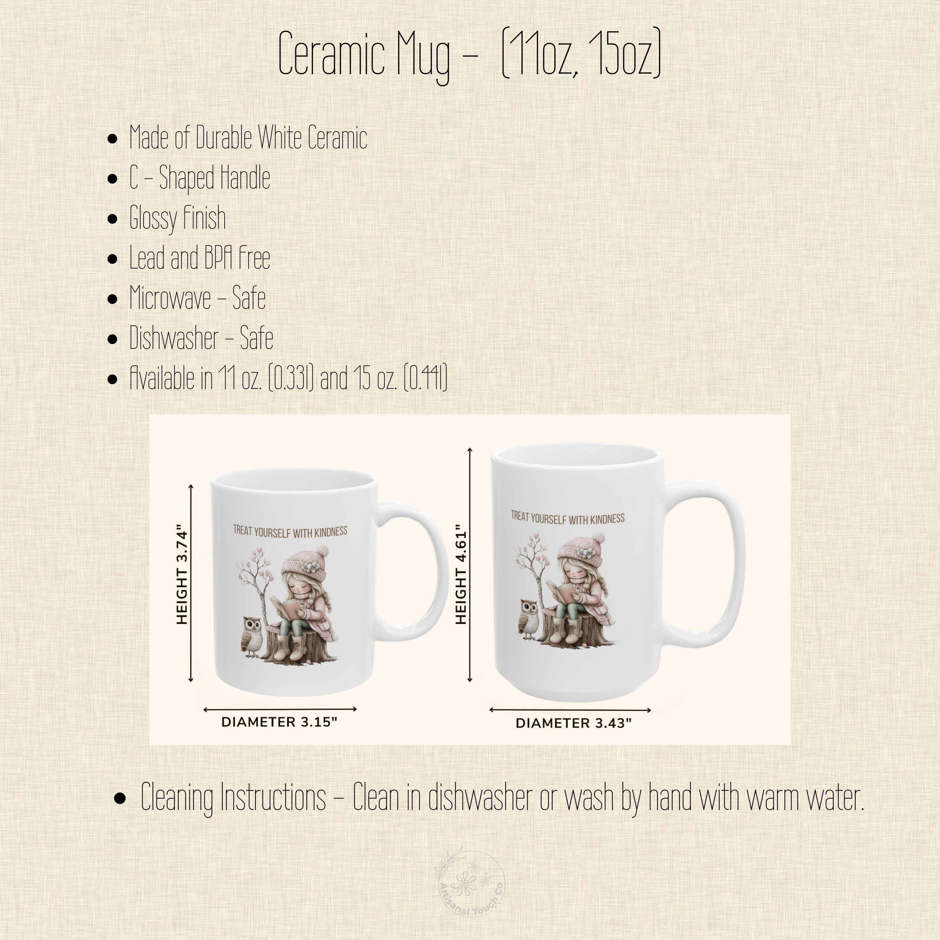 Treat Yourself With Kindness Mug · Self-Care Gift · Cozy Aesthetic Cup (11oz, 15oz)