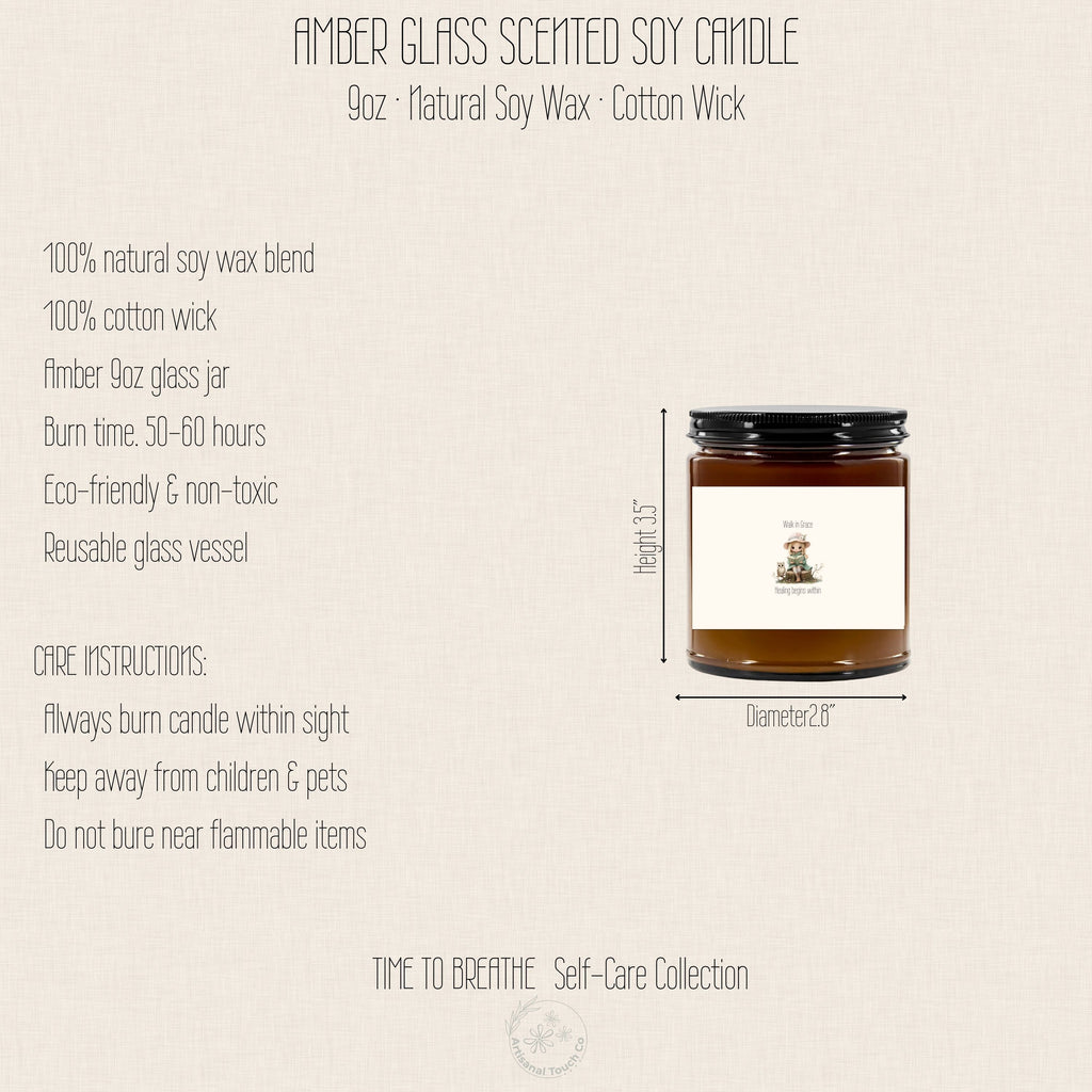 Walk in Grace Candle – Healing Begins Within | 9oz Amber Soy Candle | Self-Care Gift for Her