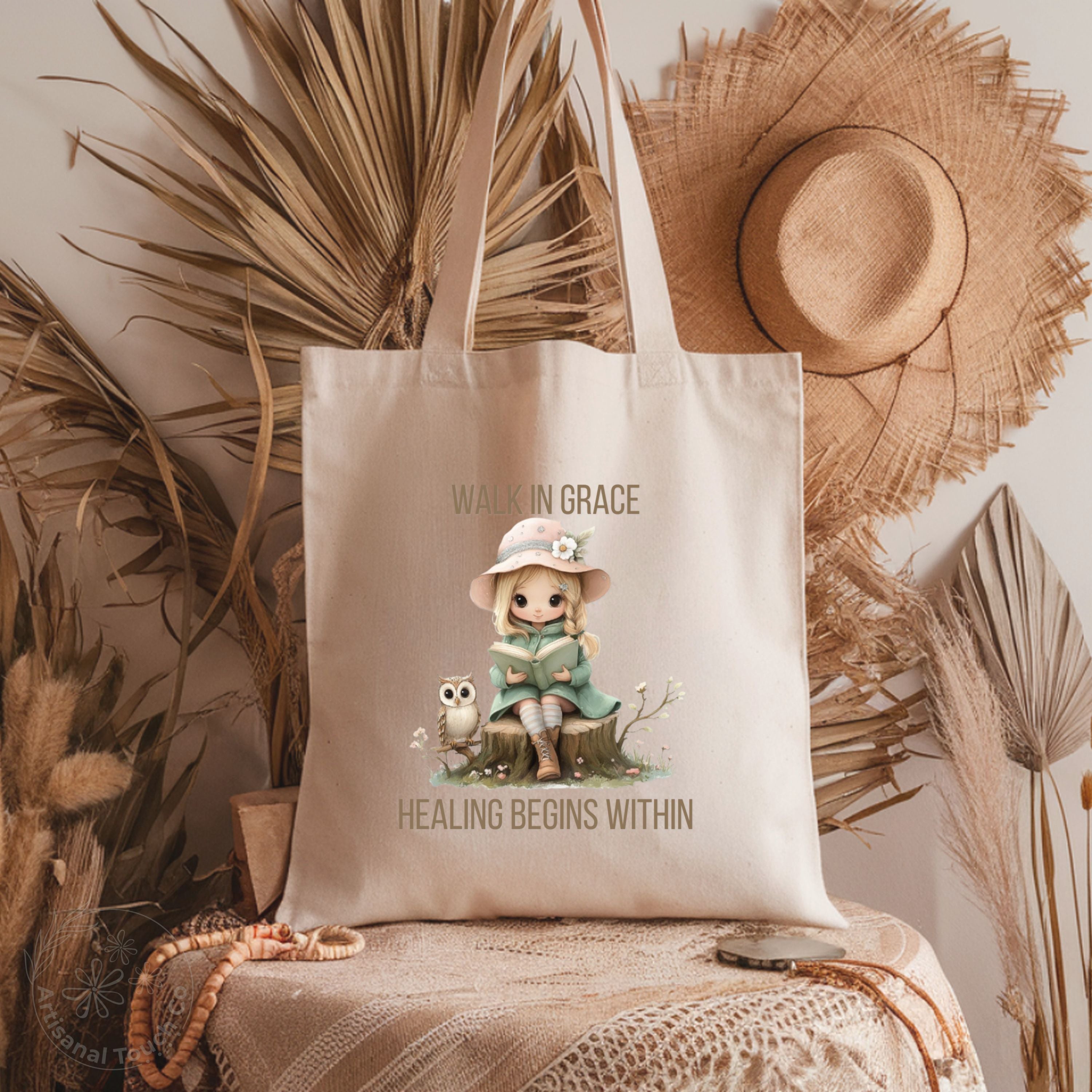 Walk in Grace — Canvas Tote Bag | Healing Begins Within | Self-Care Collection