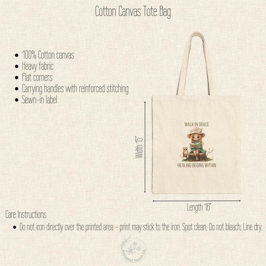 Walk in Grace — Canvas Tote Bag | Healing Begins Within | Self-Care Collection