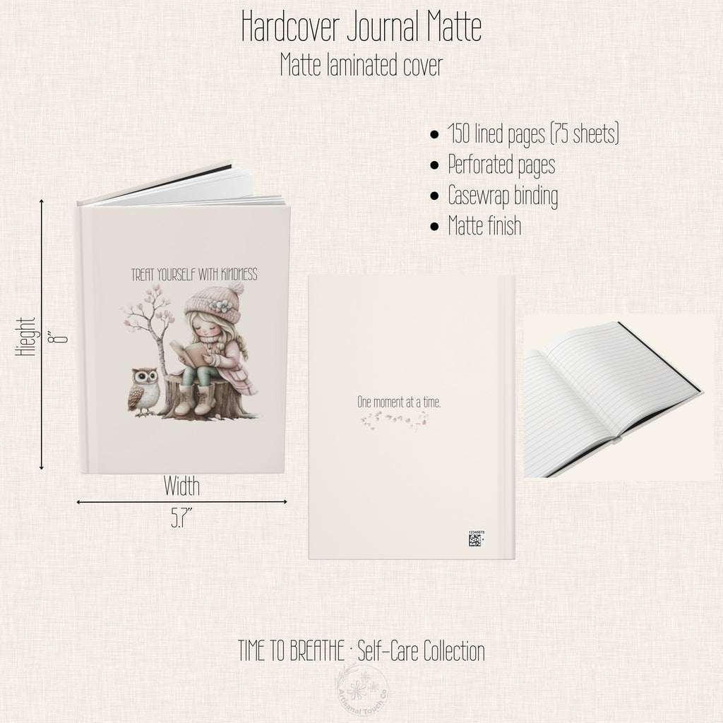 Treat Yourself With Kindness Hardcover Journal | Self-Care Writing Notebook | Mindfulness Gift for Women