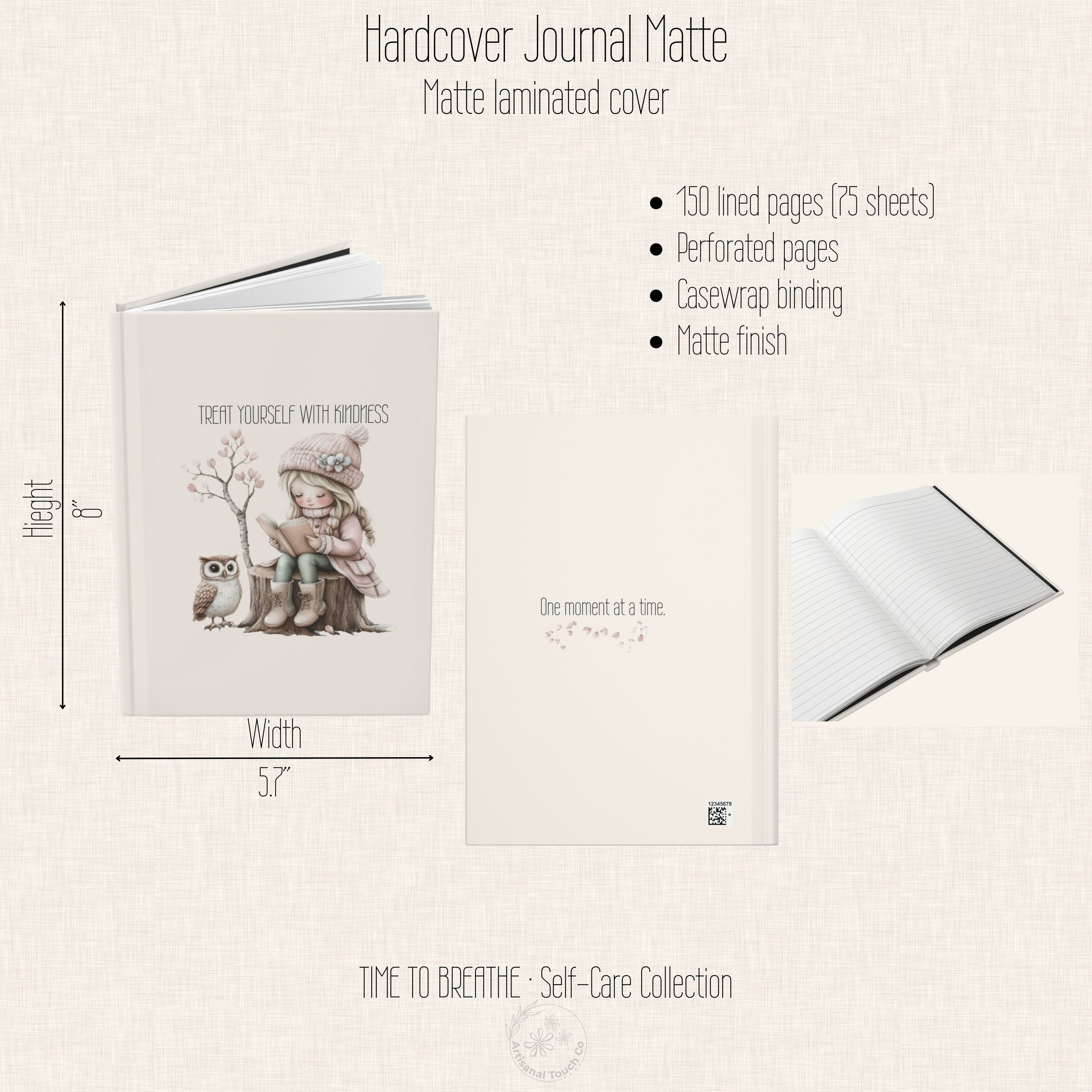 Treat Yourself With Kindness Hardcover Journal | Self-Care Writing Notebook | Mindfulness Gift for Women