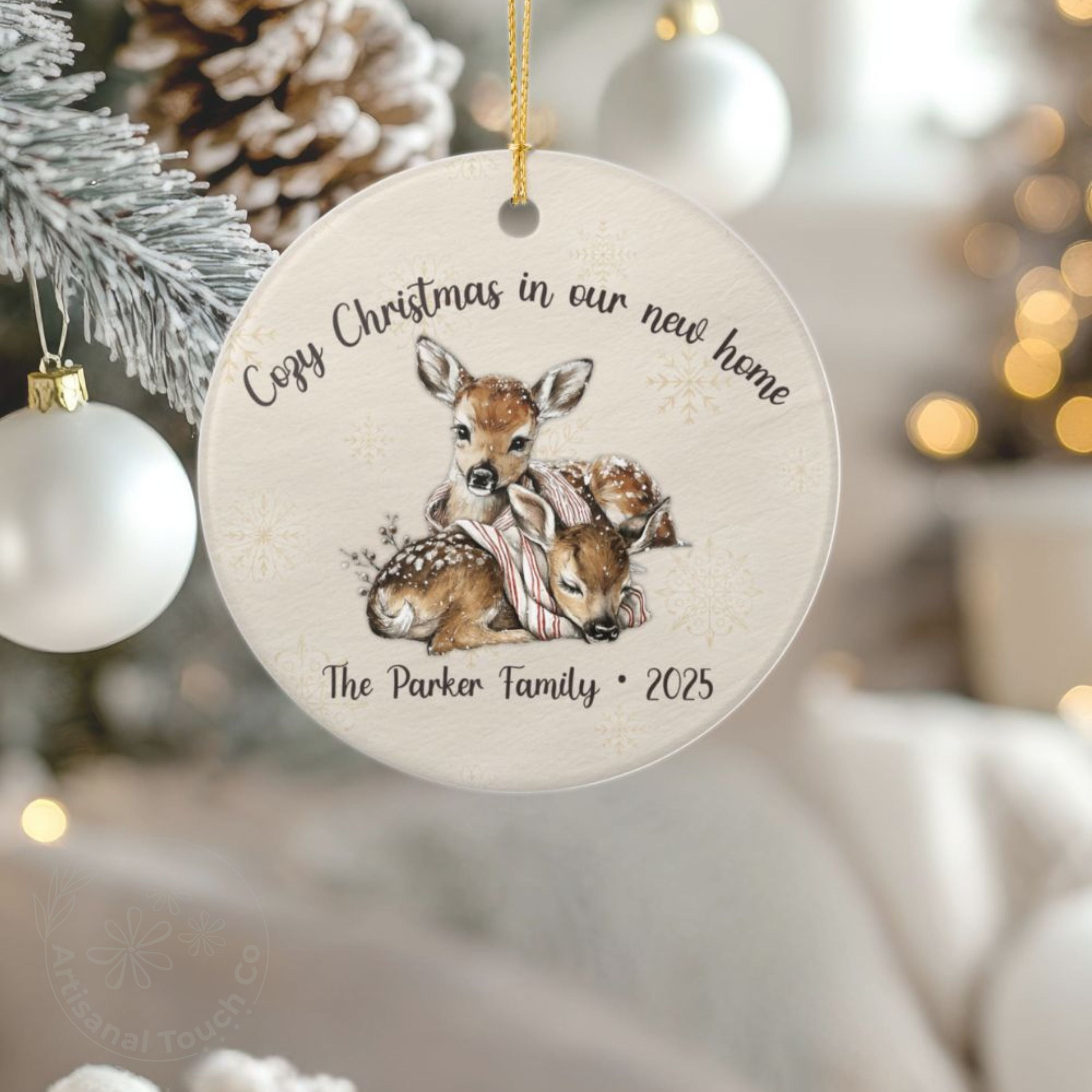 Personalized New Home Christmas Ornament • Cozy Housewarming Keepsake • Custom Family Name + Year