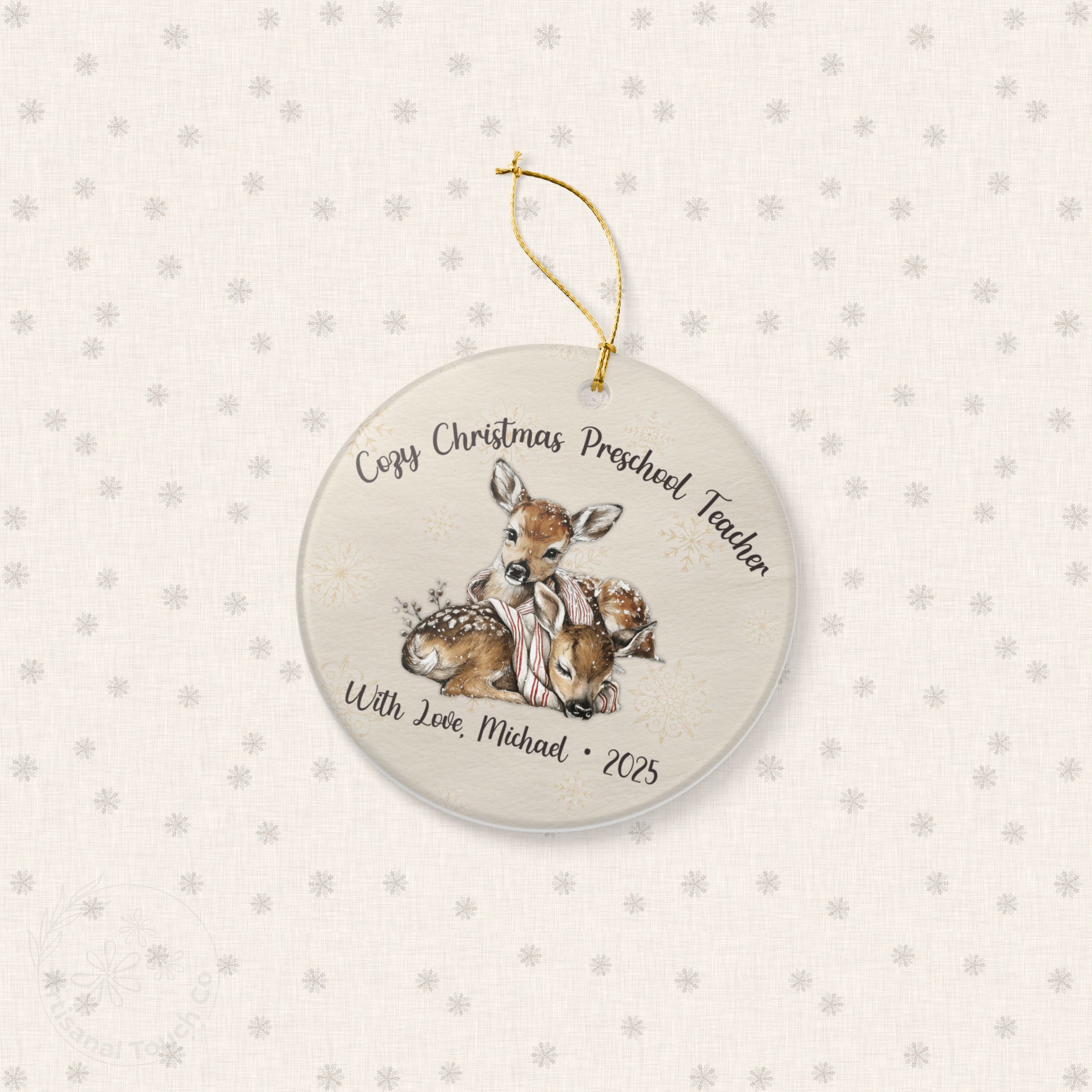 Cozy Christmas Preschool Teacher Ornament • Personalized Gift