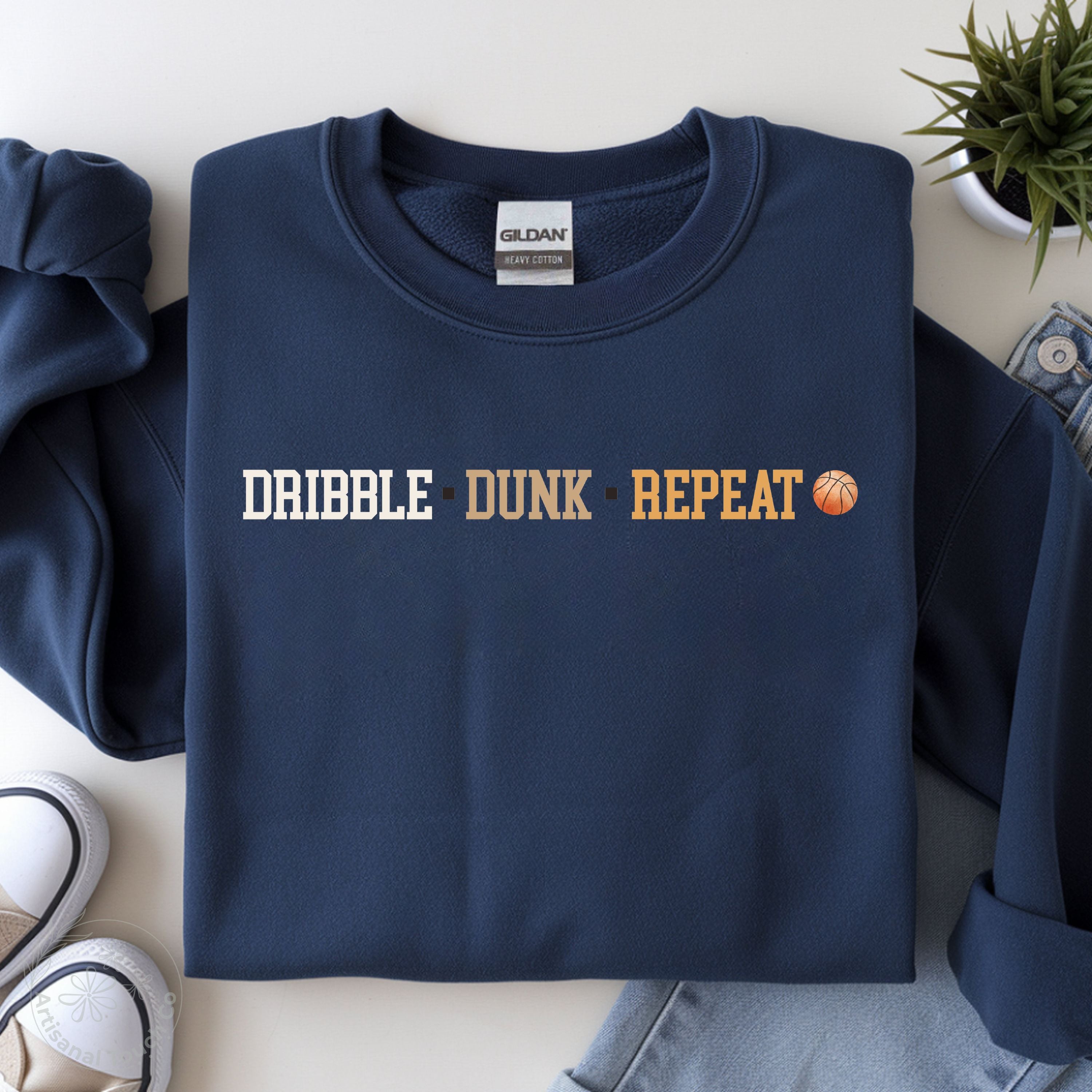 DRIBBLE • DUNK • REPEAT Basketball Sweatshirt • Court Side Collection • Cozy Sports Crewneck • Game Day Gift S–3XL