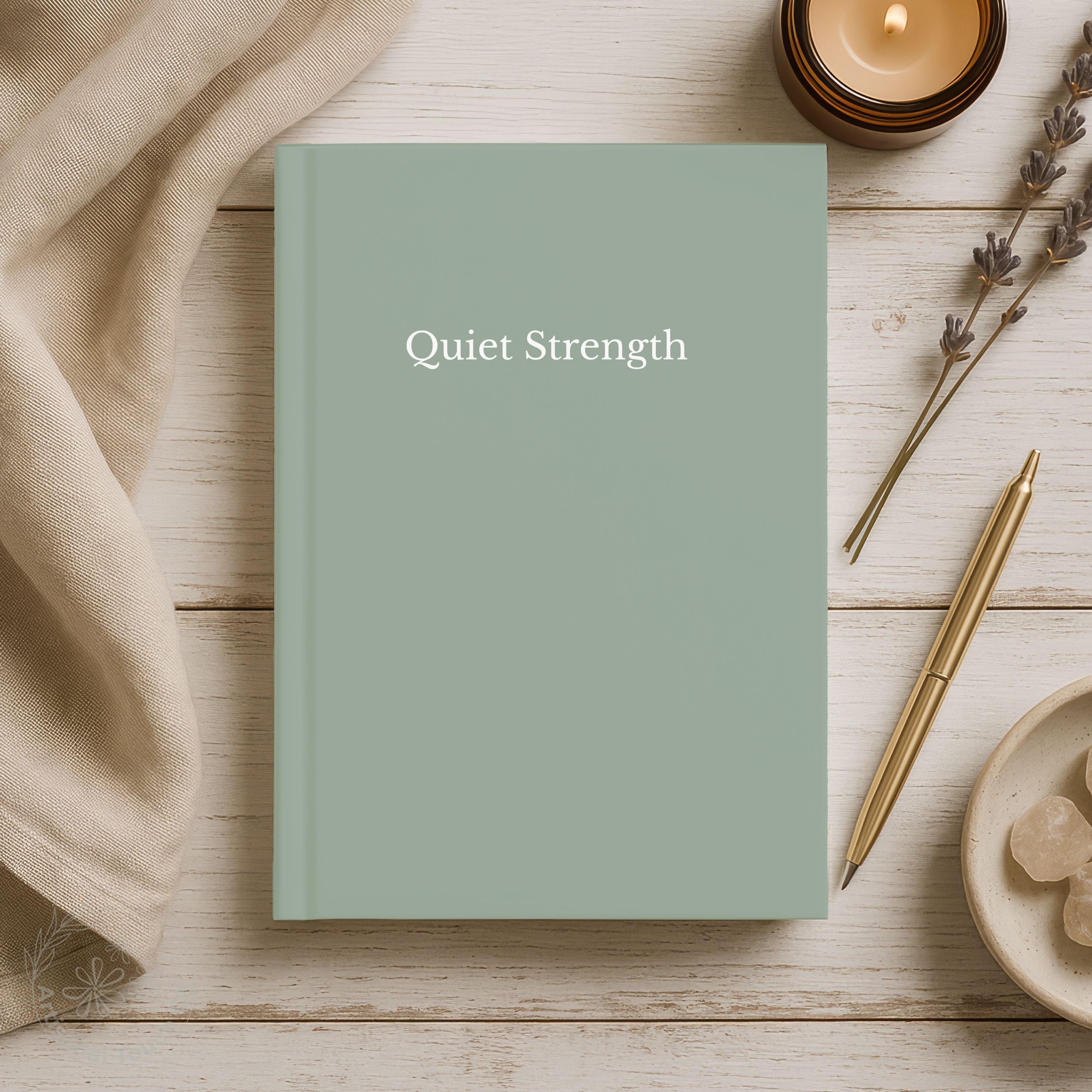 Hardcover Journal – Quiet Strength | Minimal Sage Green Notebook for Reflection