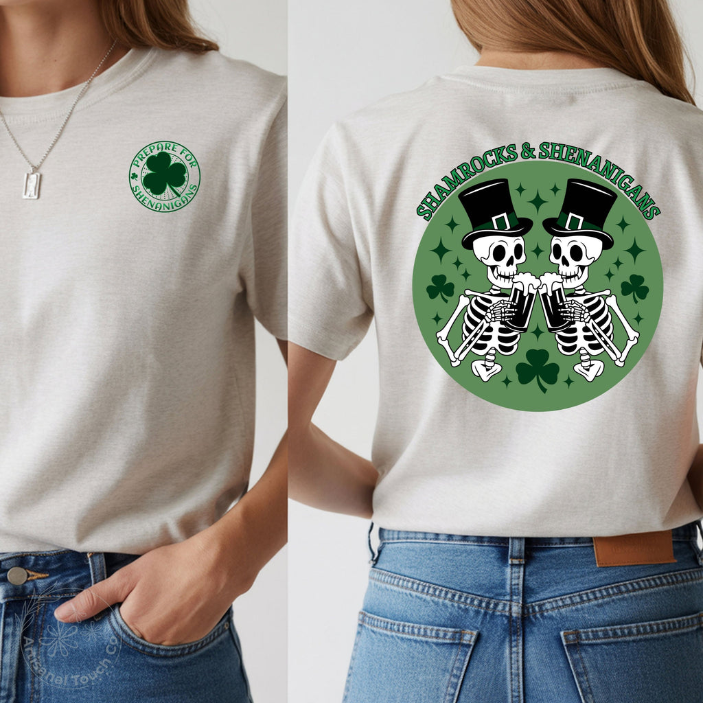 Shamrocks & Shenanigans Shirt – St. Patrick’s Day Skeleton Tee