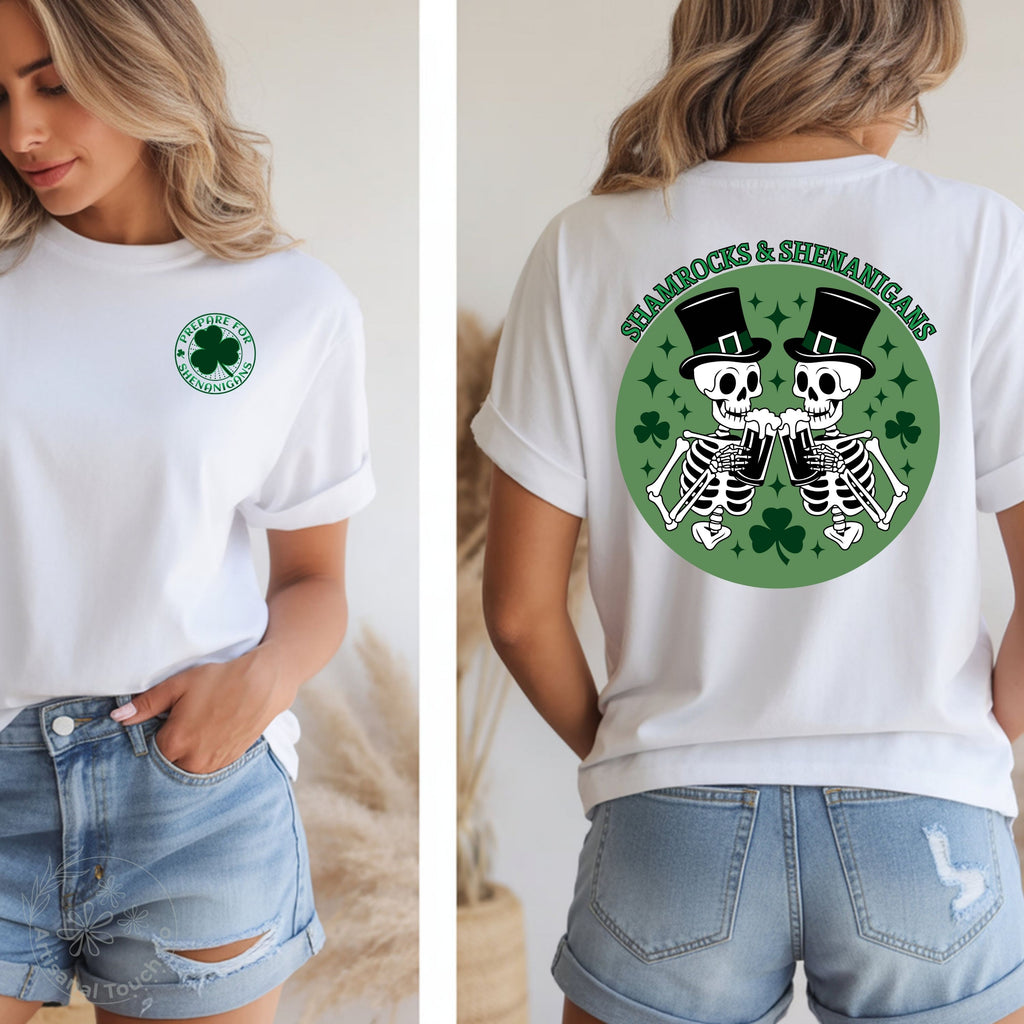Shamrocks & Shenanigans Shirt – St. Patrick’s Day Skeleton Tee