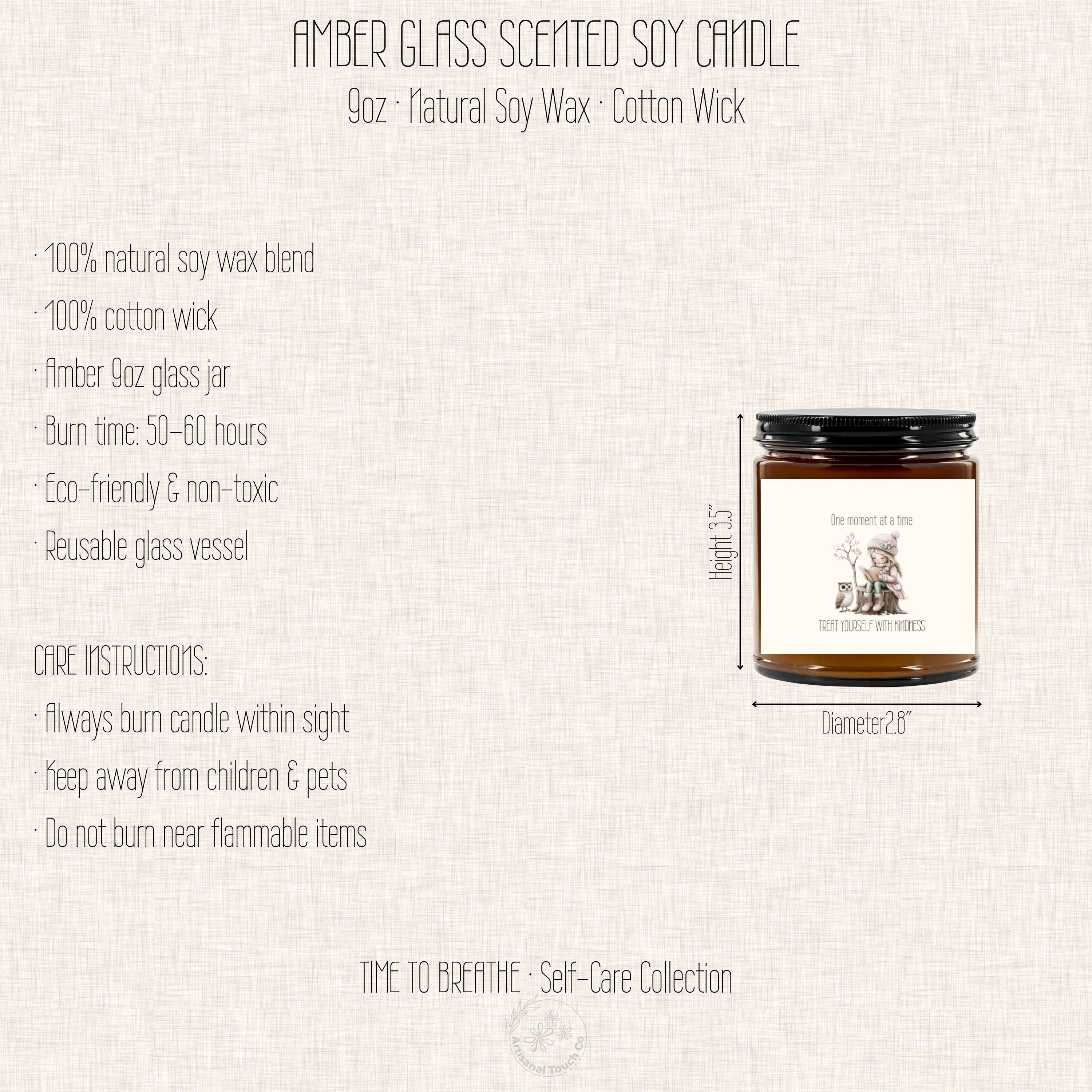 Treat Yourself With Kindness Candle | Amber Glass Soy Candle | Cozy Self-Care Gift for Women