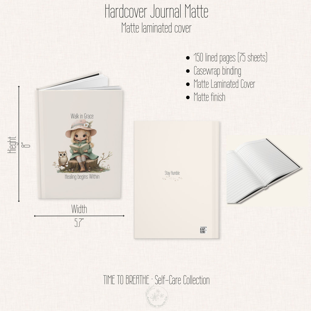 Walk in Grace Hardcover Journal – Healing Begins Within | Self-Care Writing Journal | Encouragement Gift for Her